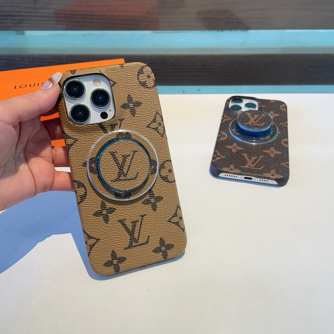 Classic Monogram iPhone Case With Holder Yellow Printing(Compatible With Magsafe)-GTOCASE