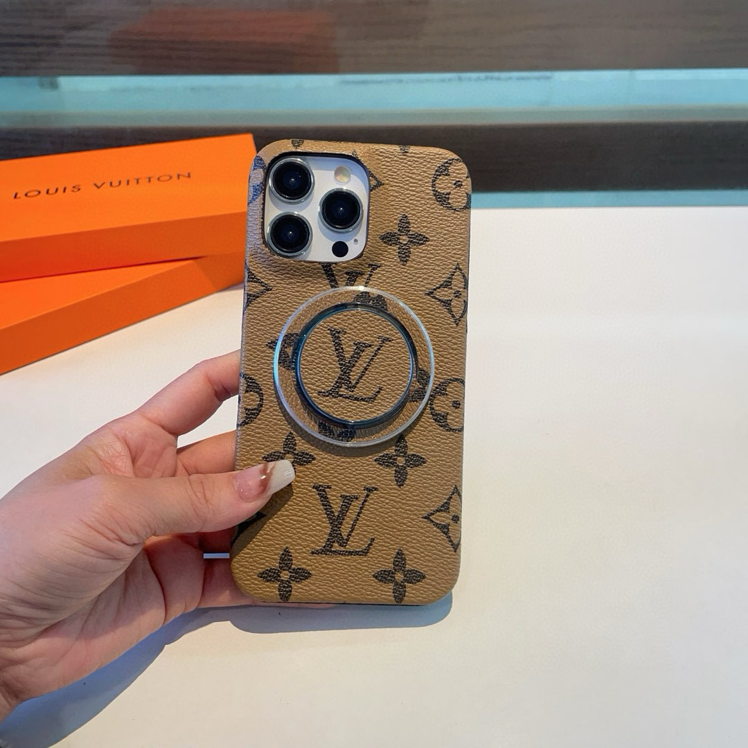 Classic Monogram iPhone Case With Holder Yellow Printing(Compatible With Magsafe)-GTOCASE