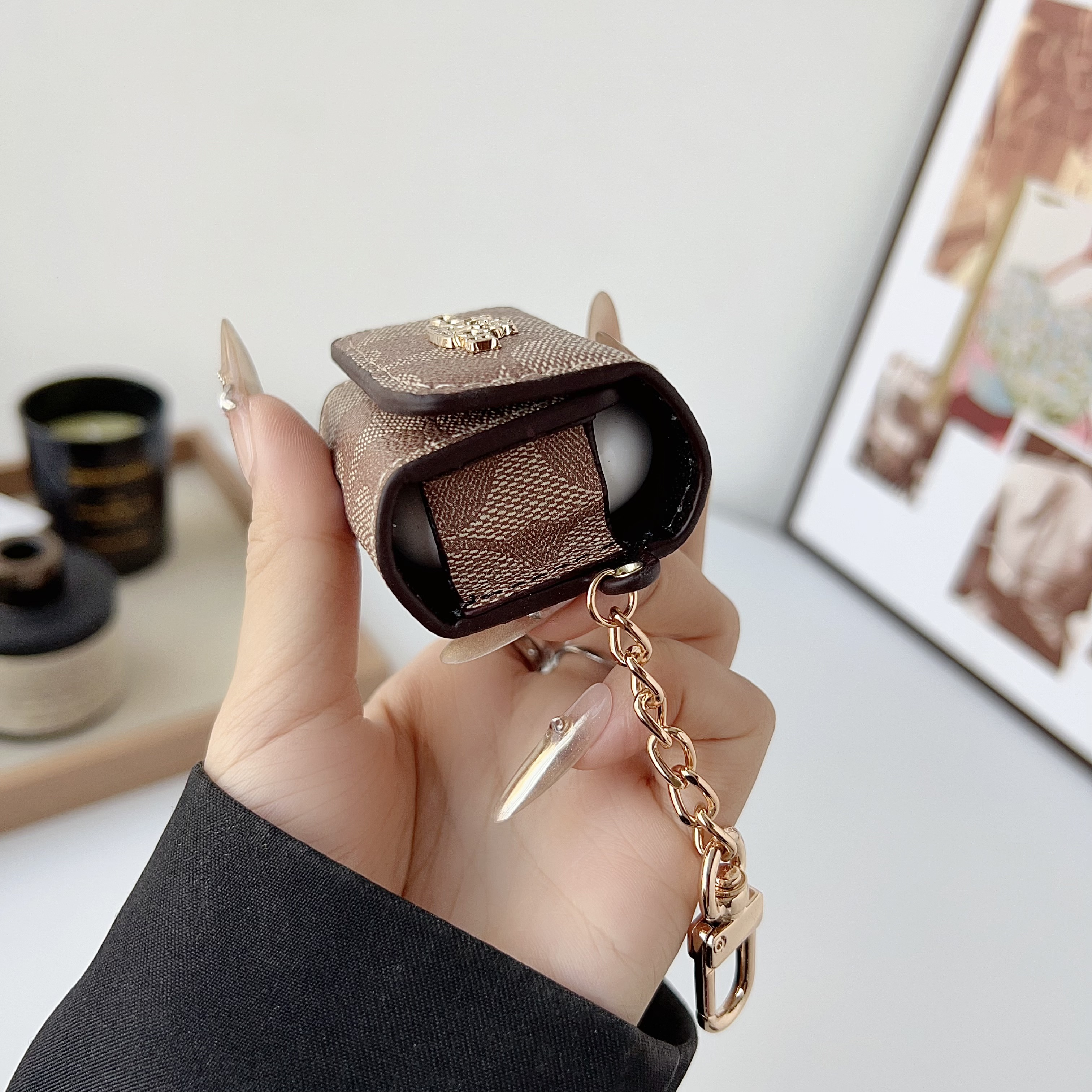 Refined Leather CH AirPods Cases Coffee-GECH139