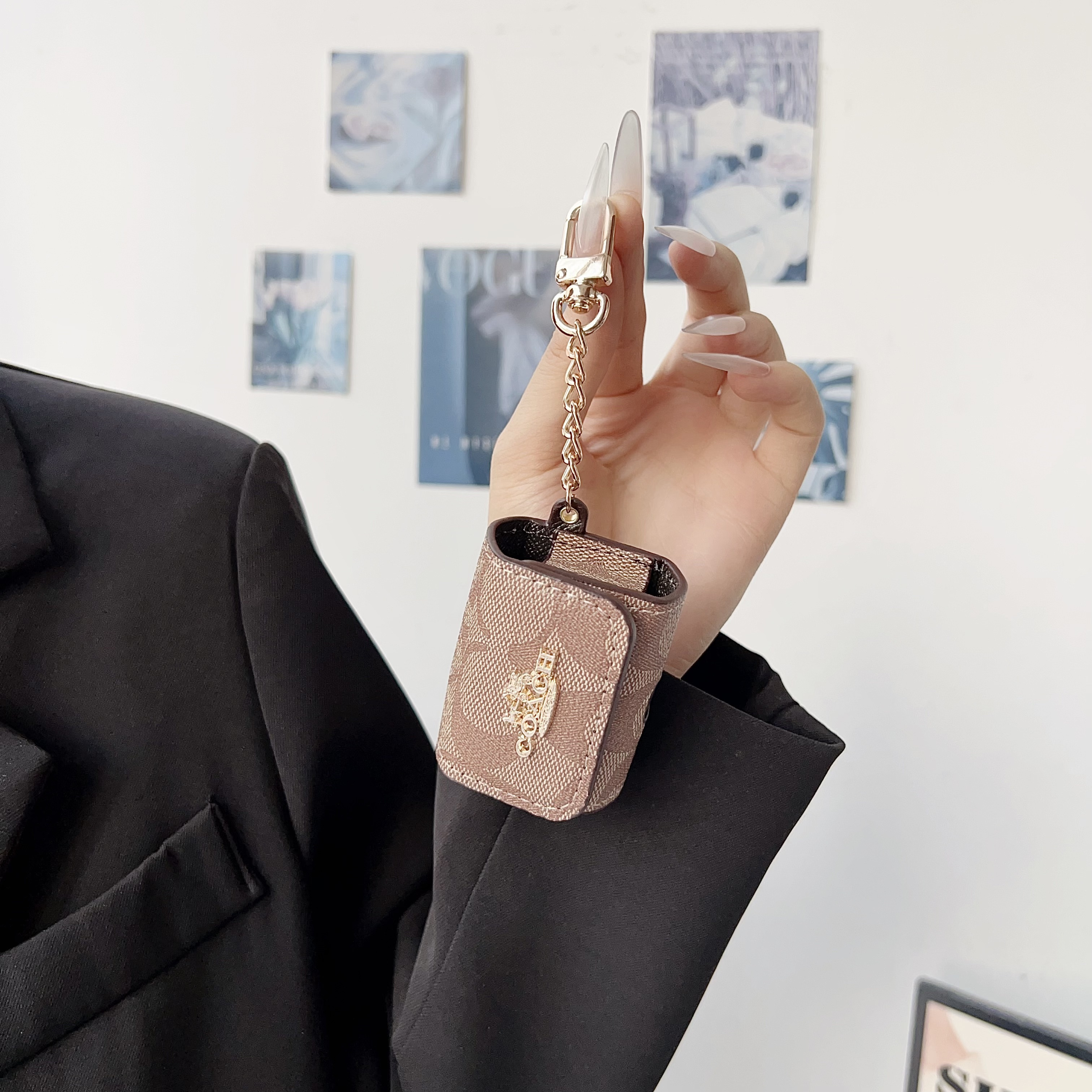 Refined Leather CH AirPods Cases Coffee-GECH139