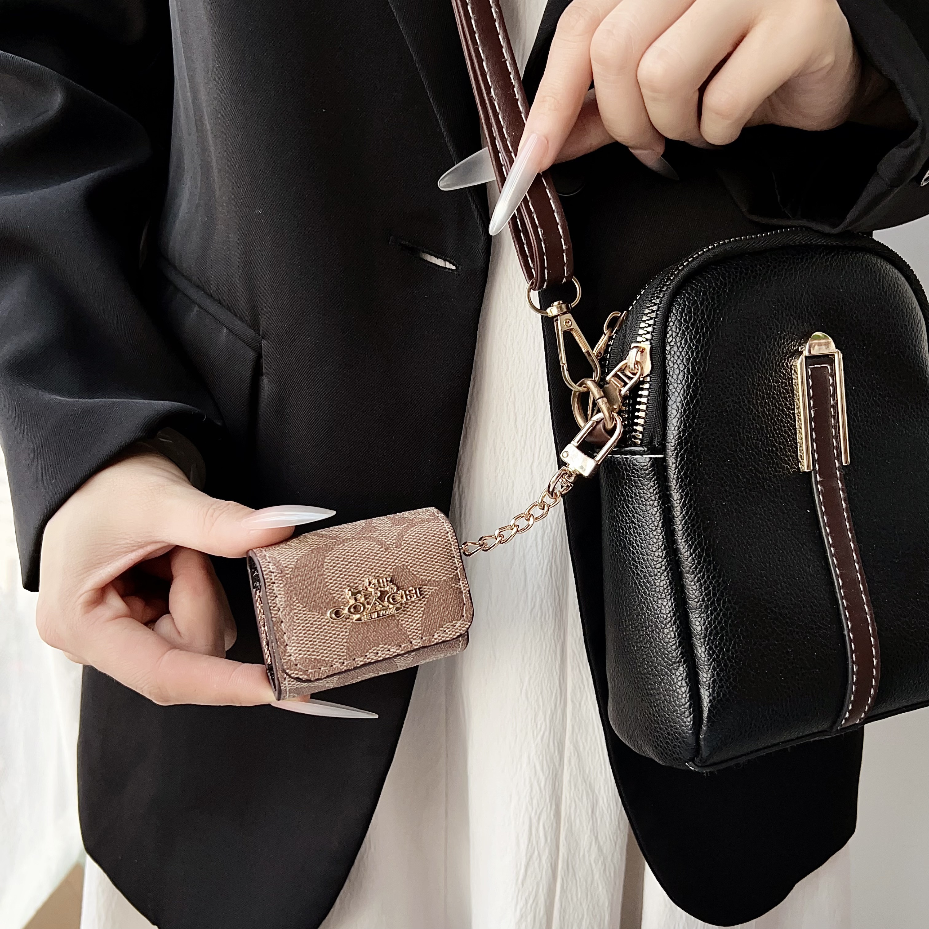 Refined Leather CH AirPods Cases Coffee-GECH139