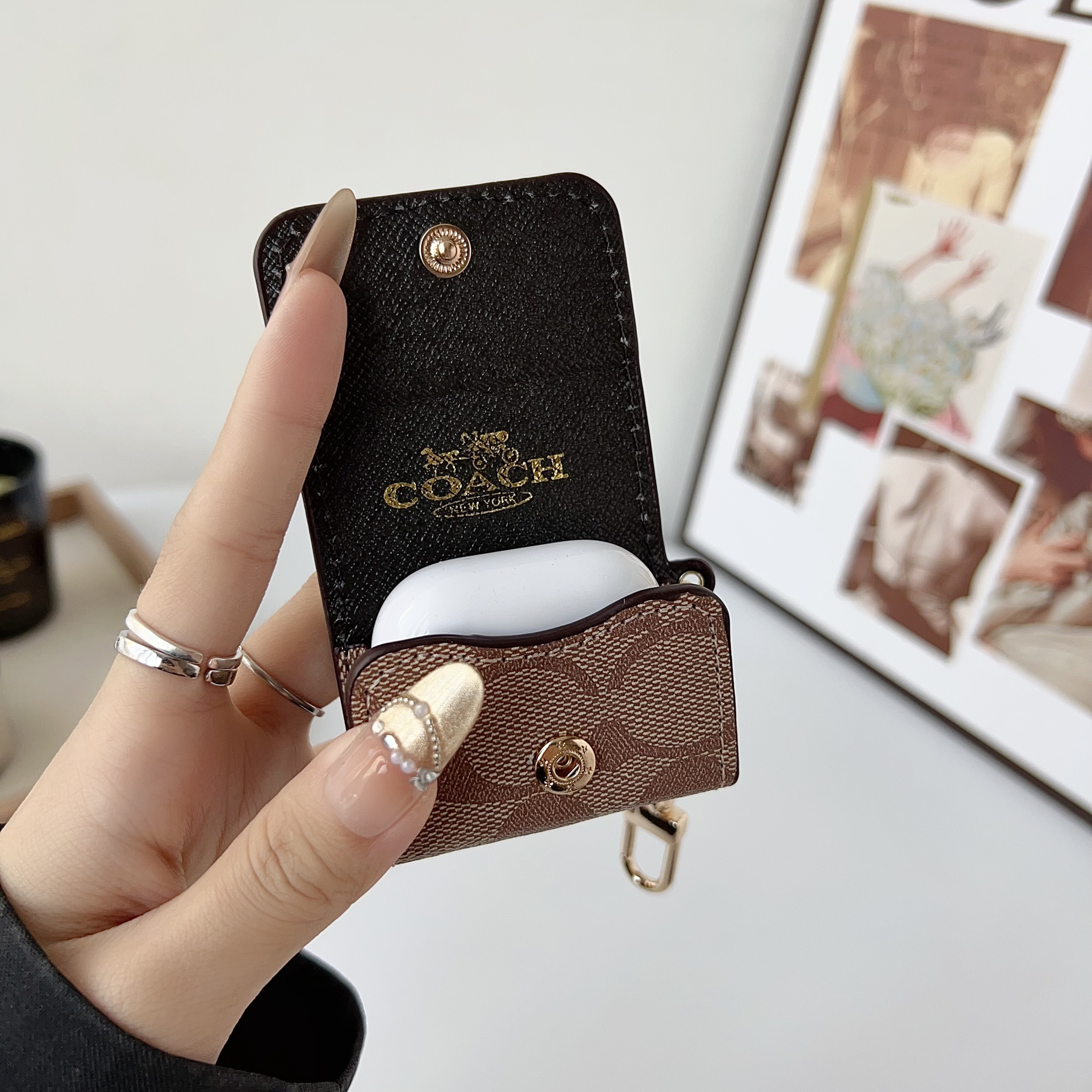 Refined Leather CH AirPods Cases Coffee-GECH139