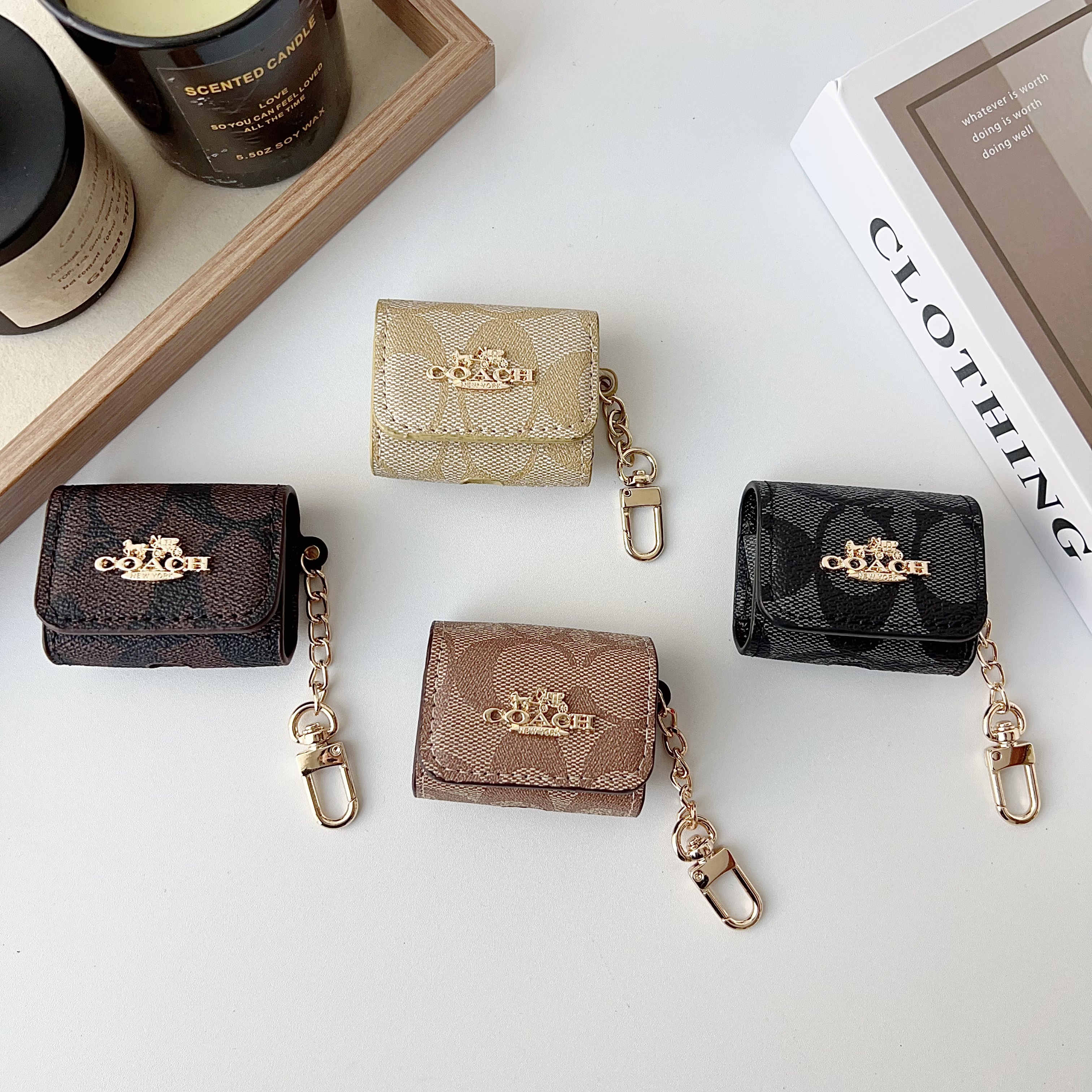 Refined Leather CH AirPods Cases Coffee-GECH139