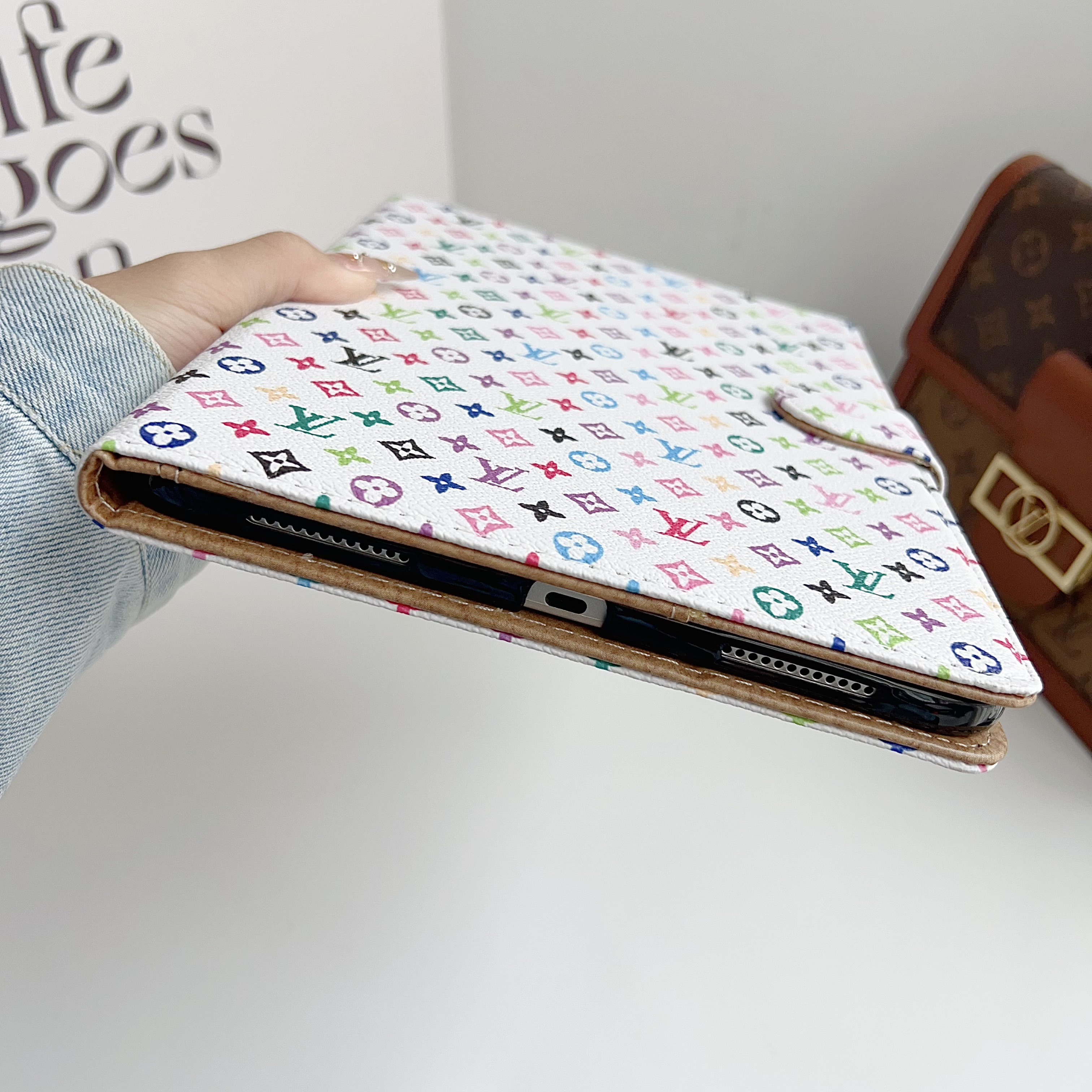 Refined Leather Monogram  iPad Case Small Printing-GELV127