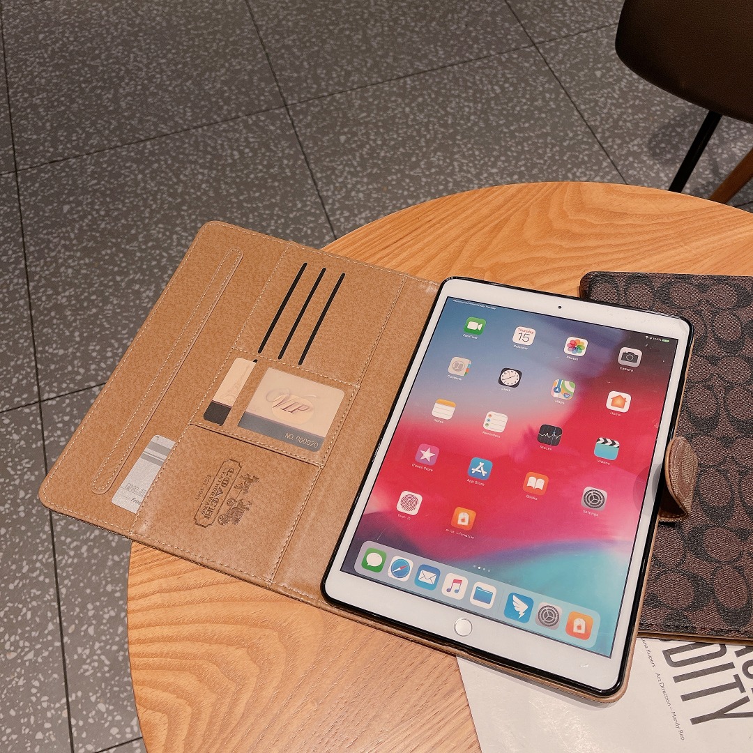 Premium Leather Monogram  iPad Case Coffee-GELV128