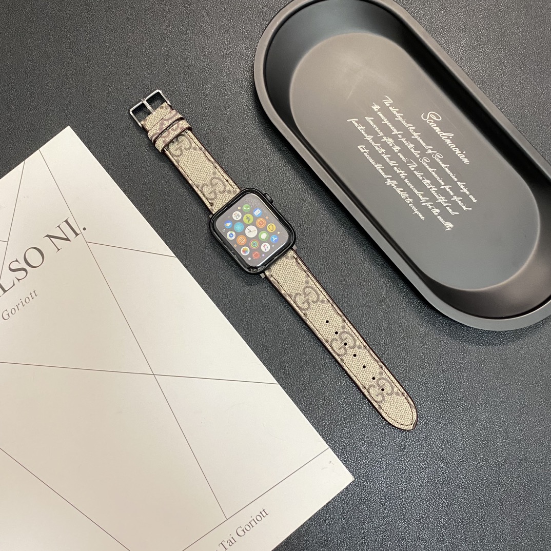 Premium Leather GG Apple Watch Band Brown-GEGG118