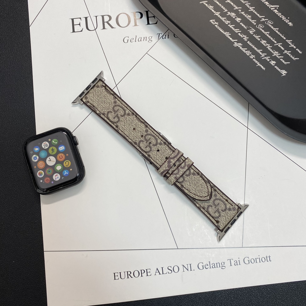 Premium Leather GG Apple Watch Band Brown-GEGG118