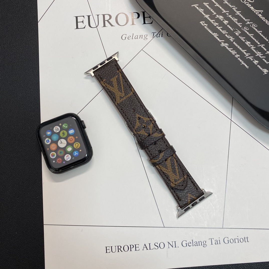 Luxury Leather Monogram Apple Watch Band Big Printing-GELV119