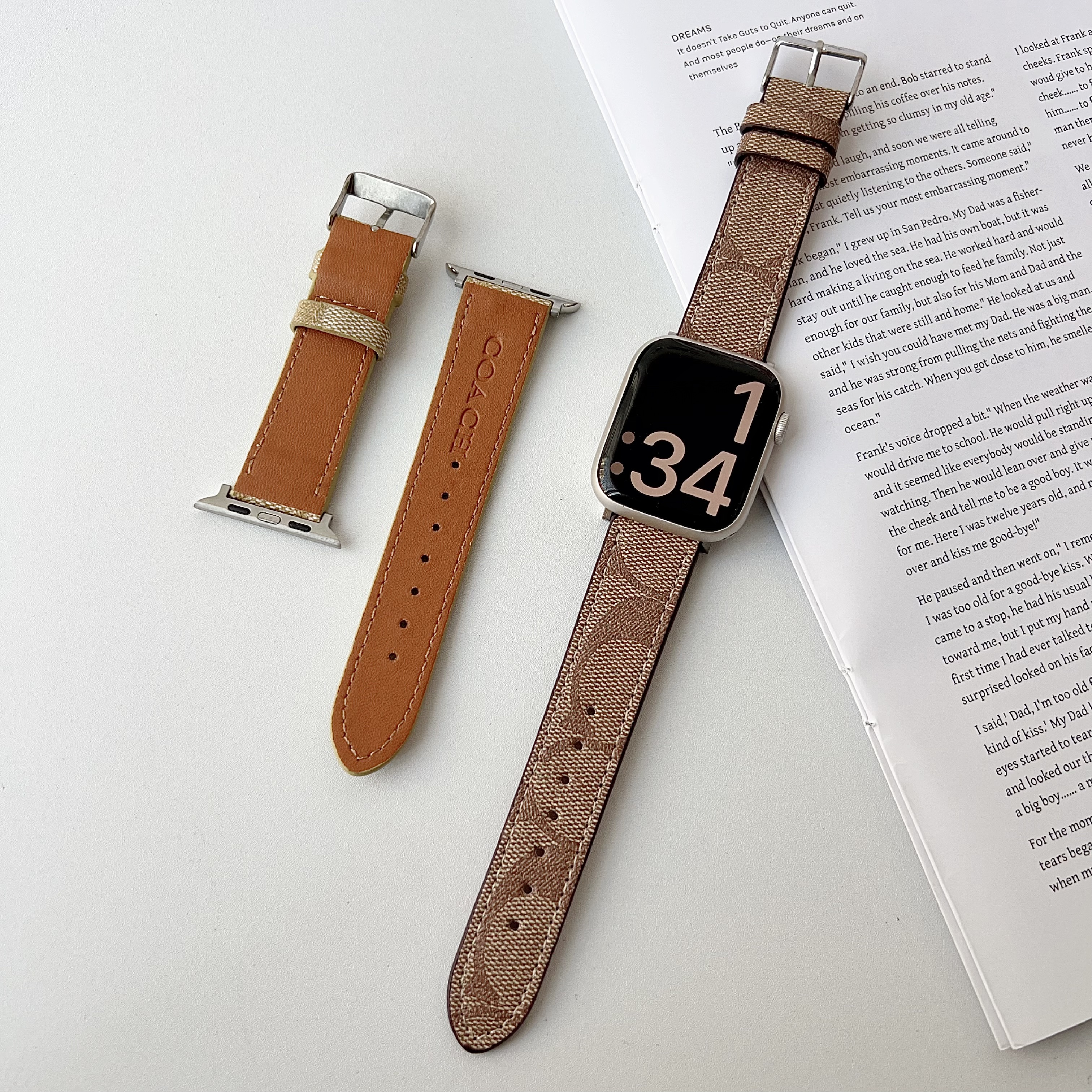 Stylish Leather CH Apple Watch Band Coffee-GECH116