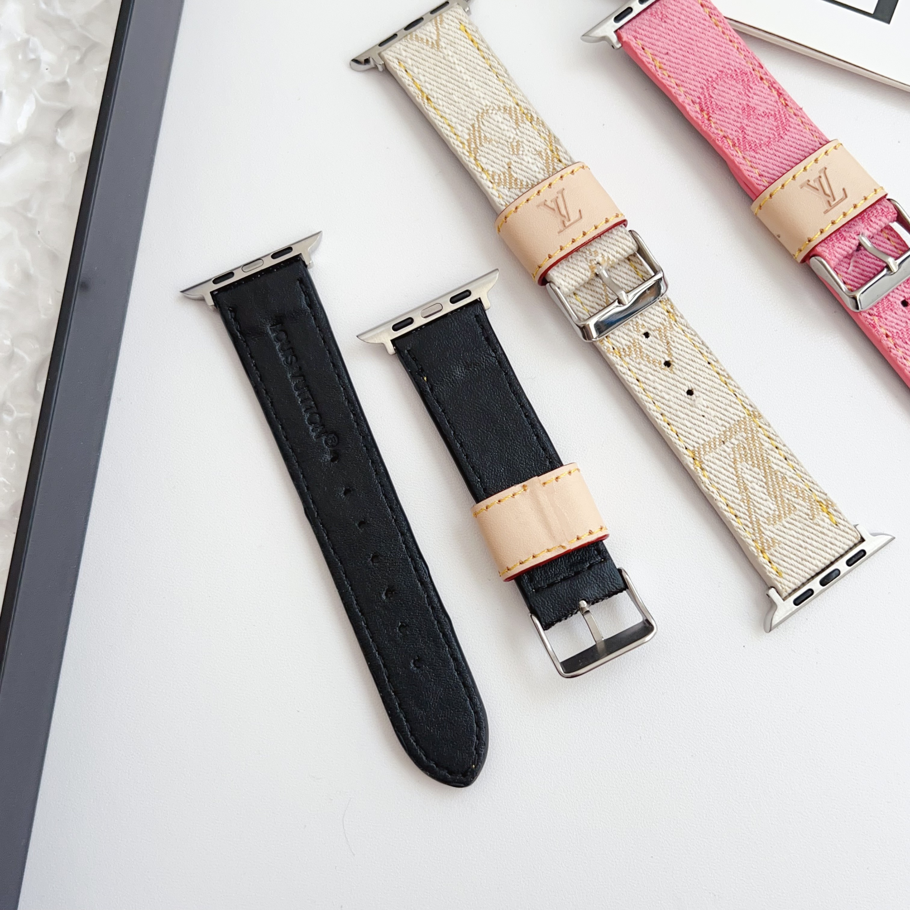 Classic Leather Monogram Apple Watch Band Blue-GELV121