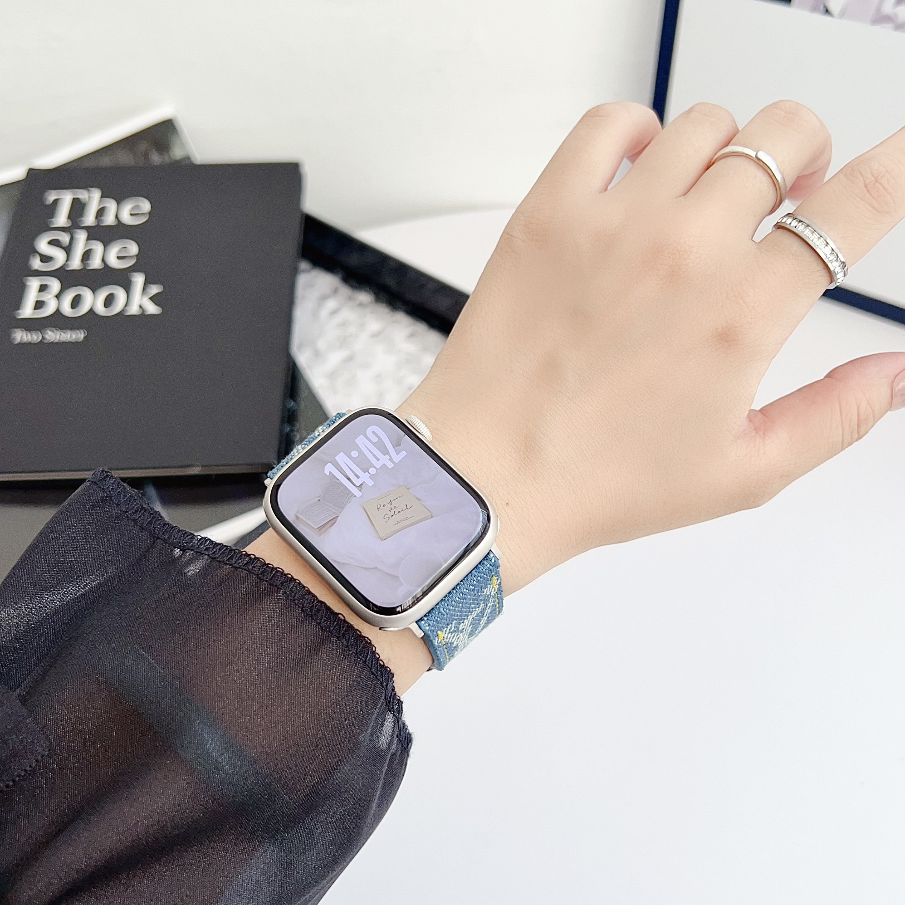 Classic Leather Monogram Apple Watch Band Blue-GELV121