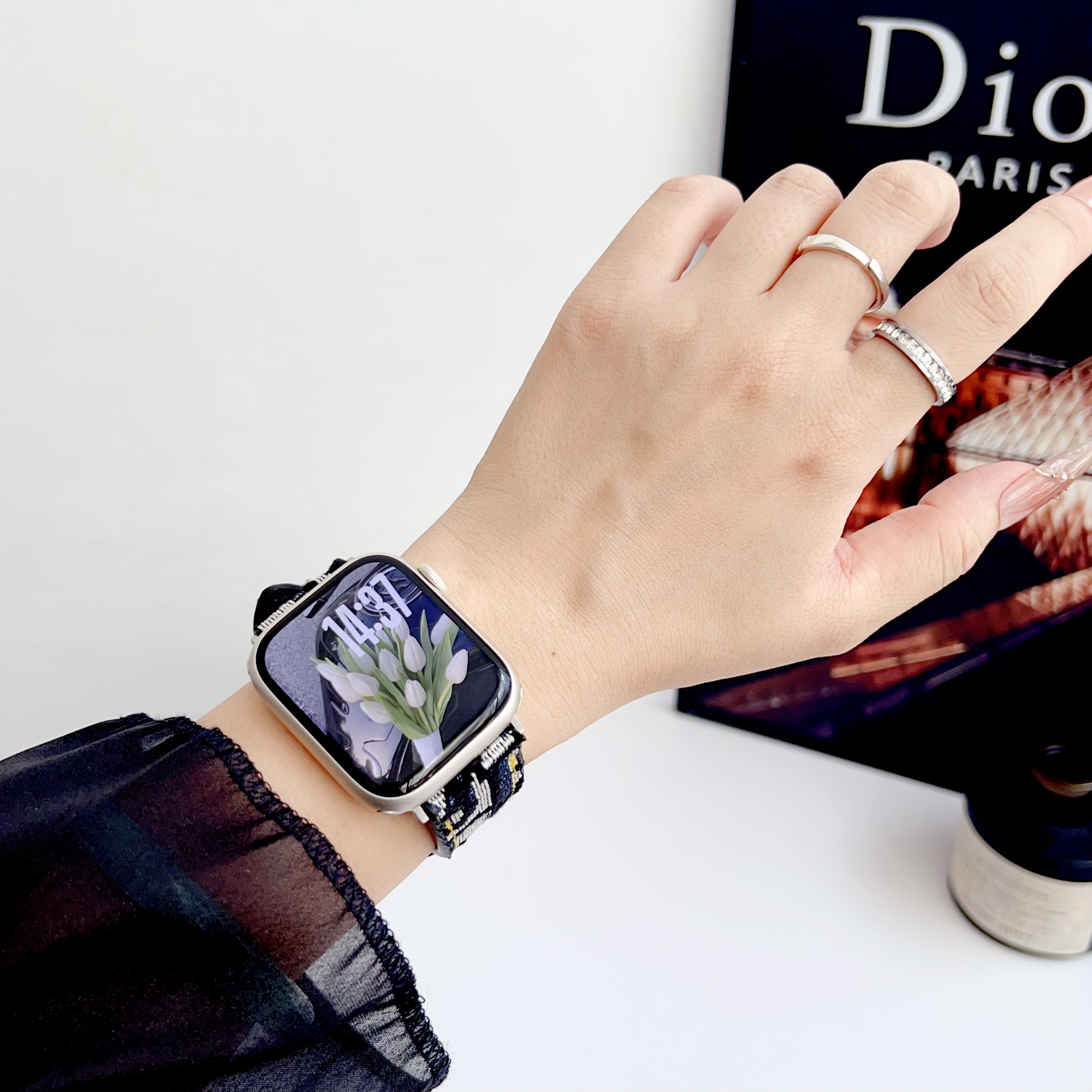 Refined Leather CD Apple Watch Band Black-GECD117