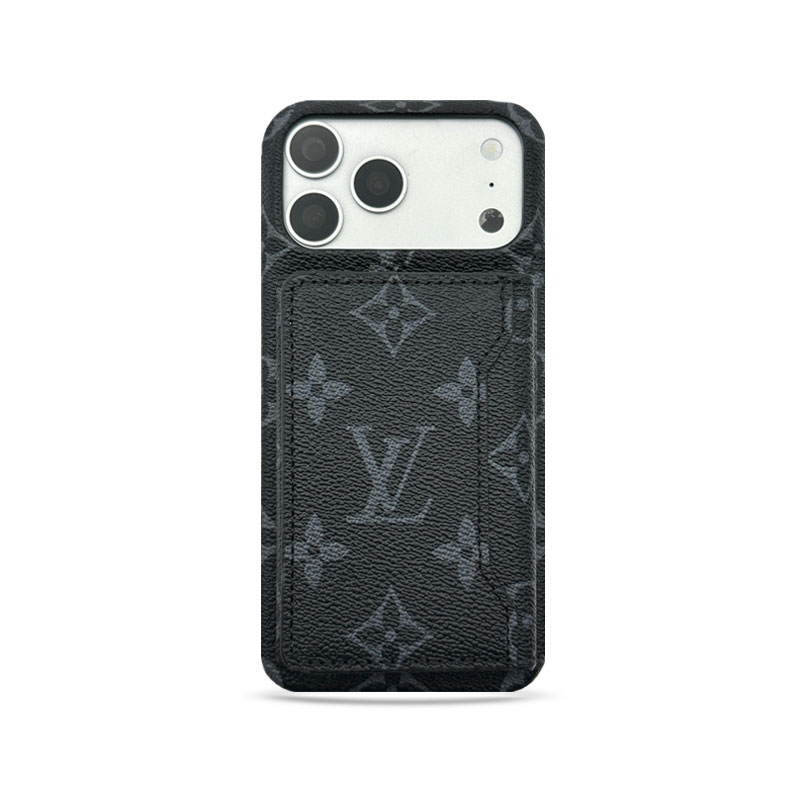 Stylish Leather Monogram iPhone Case With Magnetic Wallet Black Printing For iPhone 17 Series-GELV091