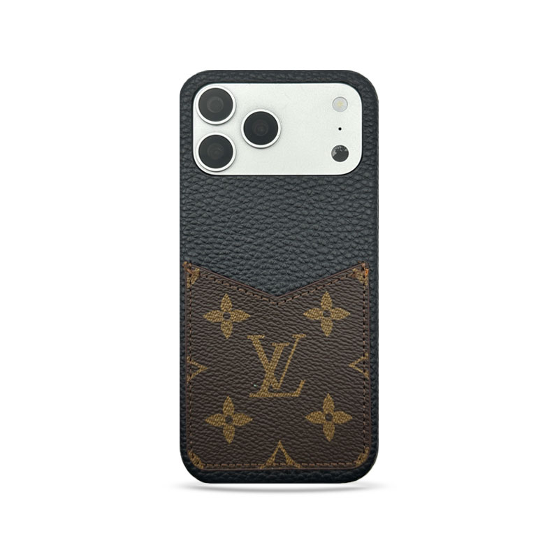 Premium Leather Monogram iPhone Case With Card Holder Big Printing For iPhone 17 Series-GELV092