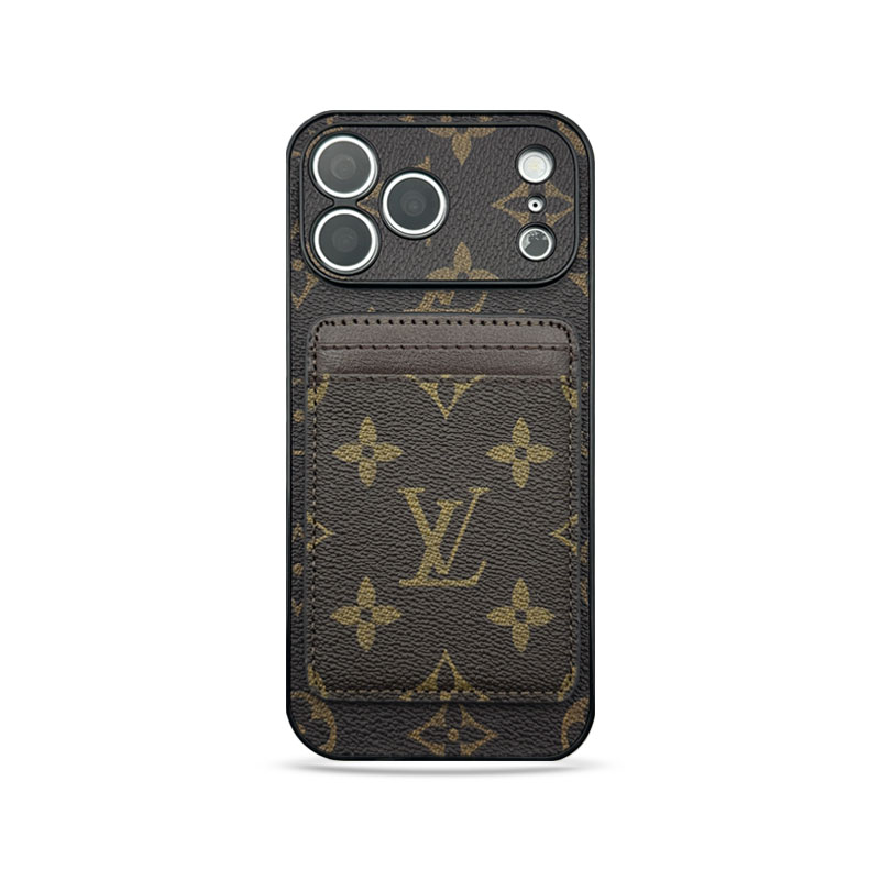 Elegant Leather Monogram iPhone Case With Magnetic Card Holder Big Printing For iPhone 17 Series-GELV096