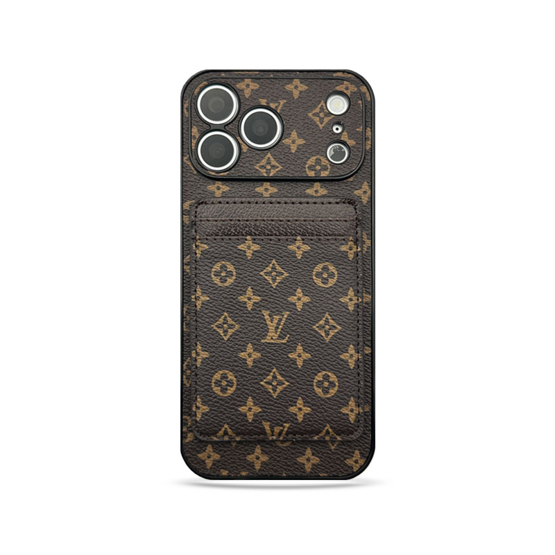 Stylish Leather Monogram iPhone Case With Magnetic Card Holder Small Printing For iPhone 17 Series-GELV097
