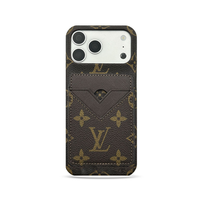 Leather Monogram iPhone Case With Magnetic Card Holder Big Printing For iPhone 17 Series-GELV083
