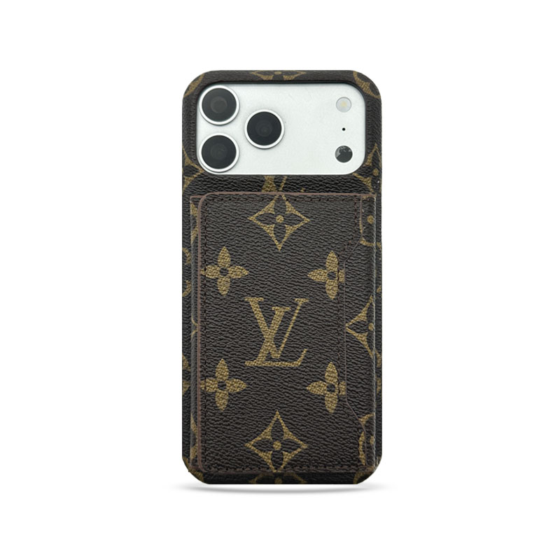 Premium Leather Monogram iPhone Case With Magnetic Wallet Big Printing For iPhone 17 Series-GELV089