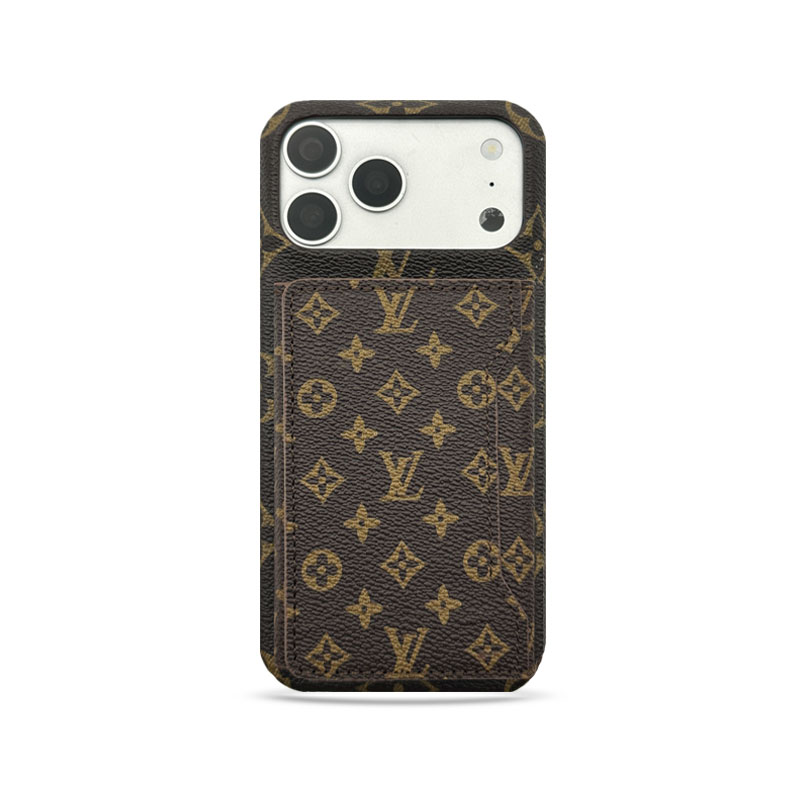 Elegant Leather Monogram iPhone Case With Magnetic Wallet Small Printing For iPhone 17 Series-GELV090
