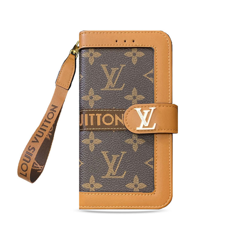 Luxury Leather Folio Monogram iPhone Case  With Wallet And Strap Big Printing-GELB002