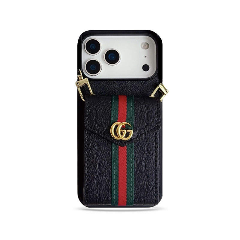 Leather GG iPhone Case With Card Holder And Strap -FQK251305