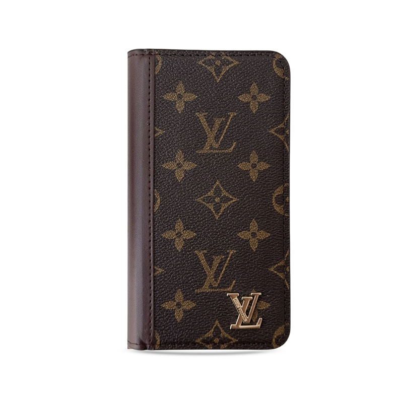 Luxury Folio Leather Monogram iPhone Case with Card Holder and Cash Pocket-GELB004