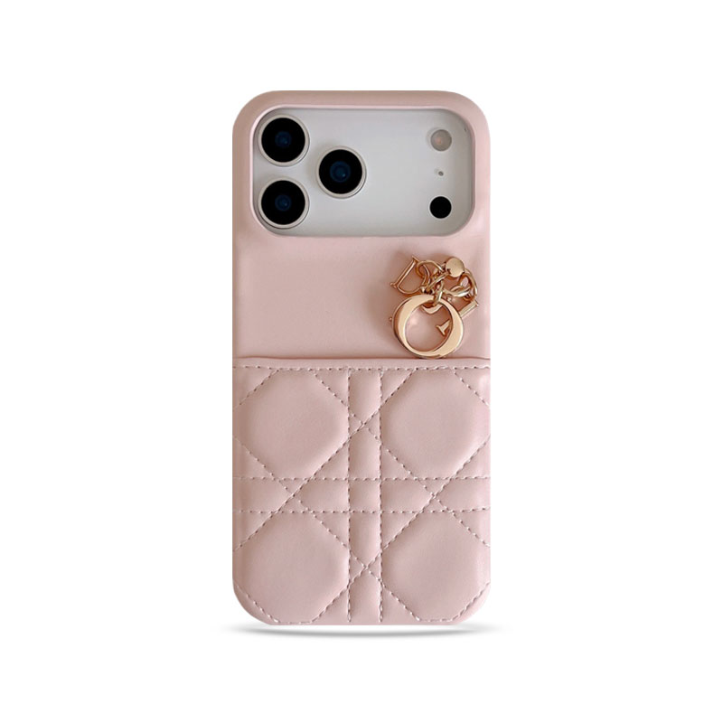 Stylish Leather CD iPhone Case With Card Holder Pink For iPhone 17 Series-GECD018