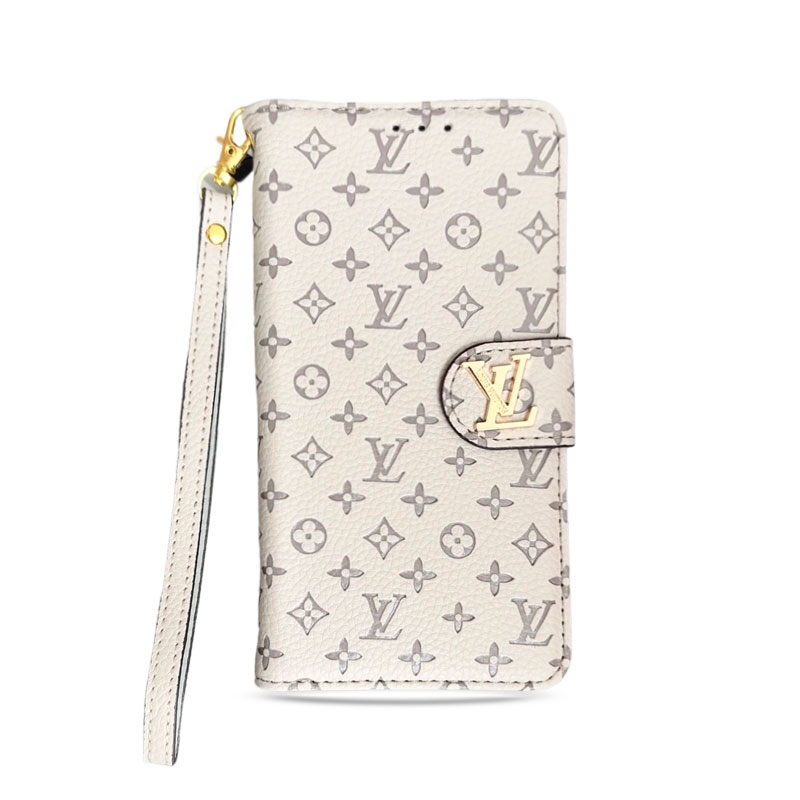 Chic Folding Monogram iPhone Case with Card Holder And Strap White-GEHYL005