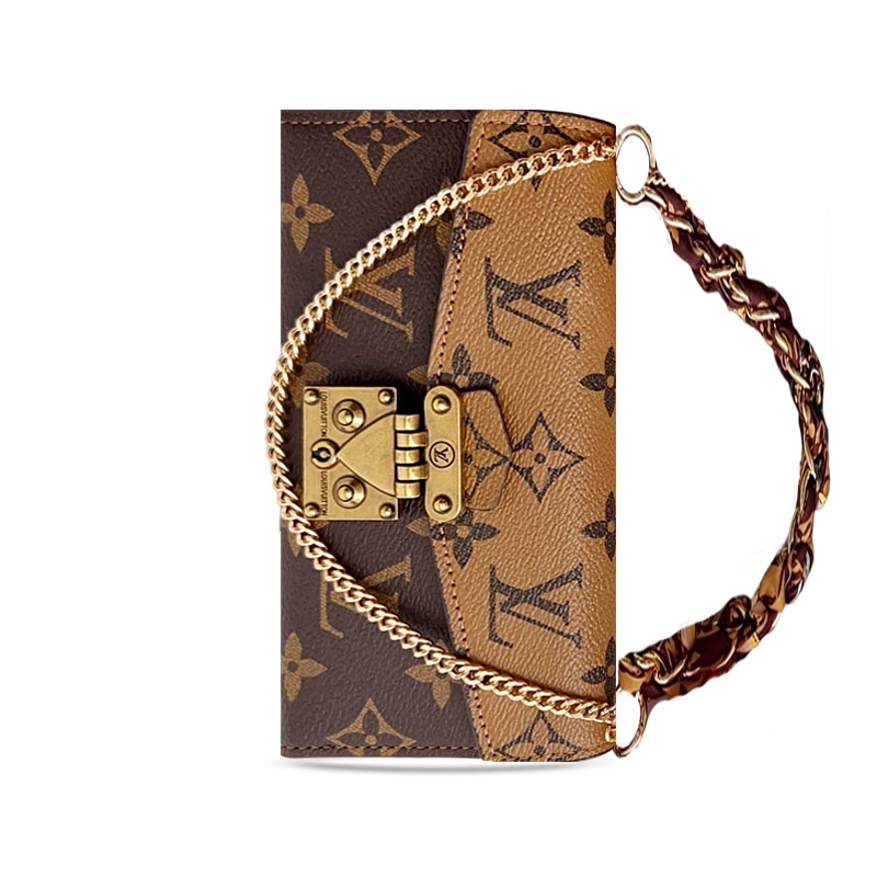 Luxury Leather Folio Monogram iPhone Case with Wallet And Wristlet Lanyard-GEMTY004