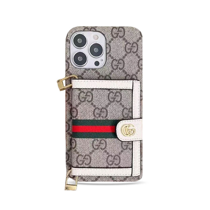 GG iPhone Case With Wallet And Crossbody Strap White -XK240330-GTOCASE