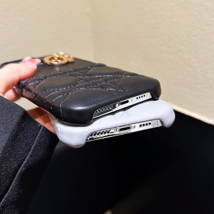 Classic CD iPhone Case With Card Holder Leather Black-JDK240513-GTOCASE