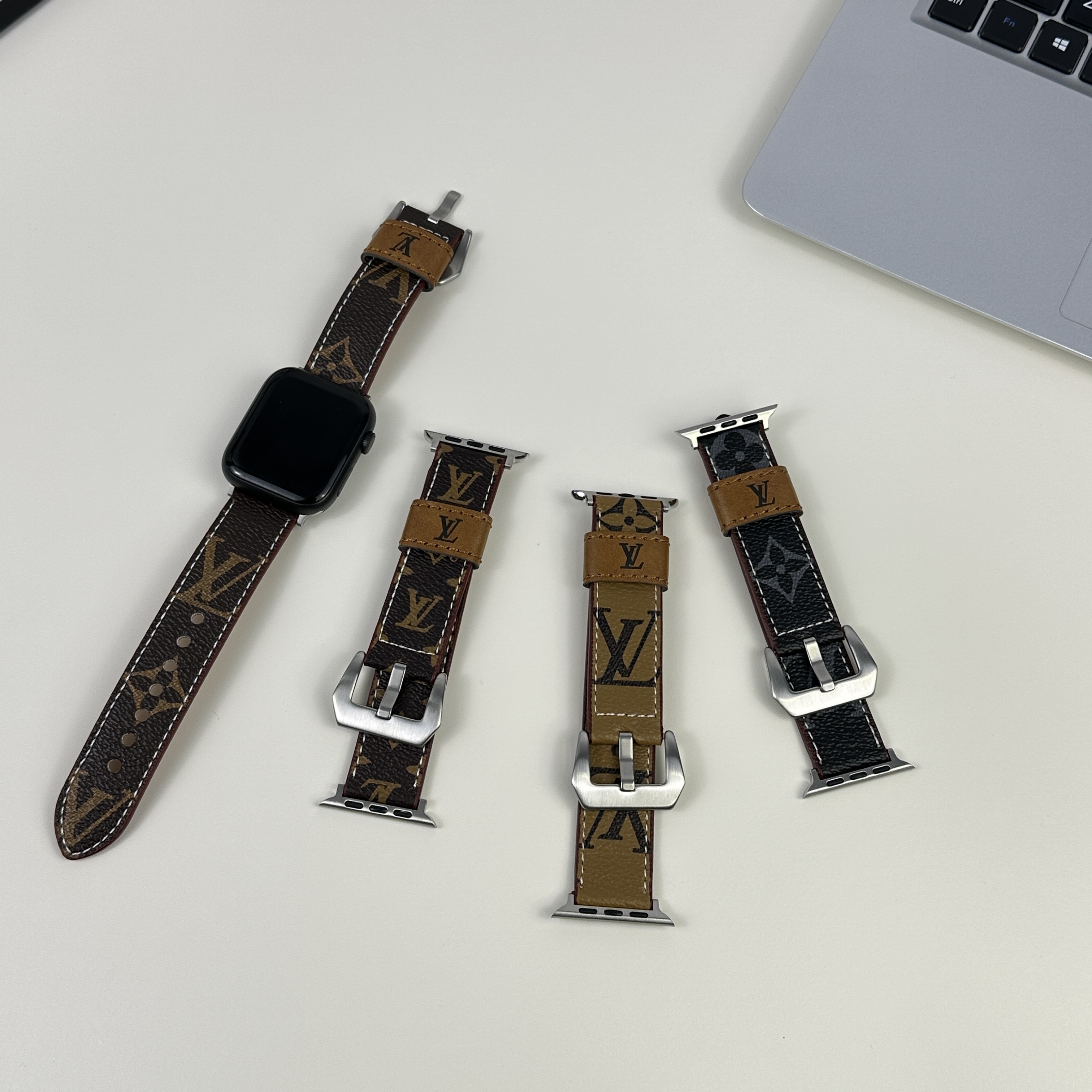 Classic Leather Monogram Apple Watch Band Big Printing-GELV064