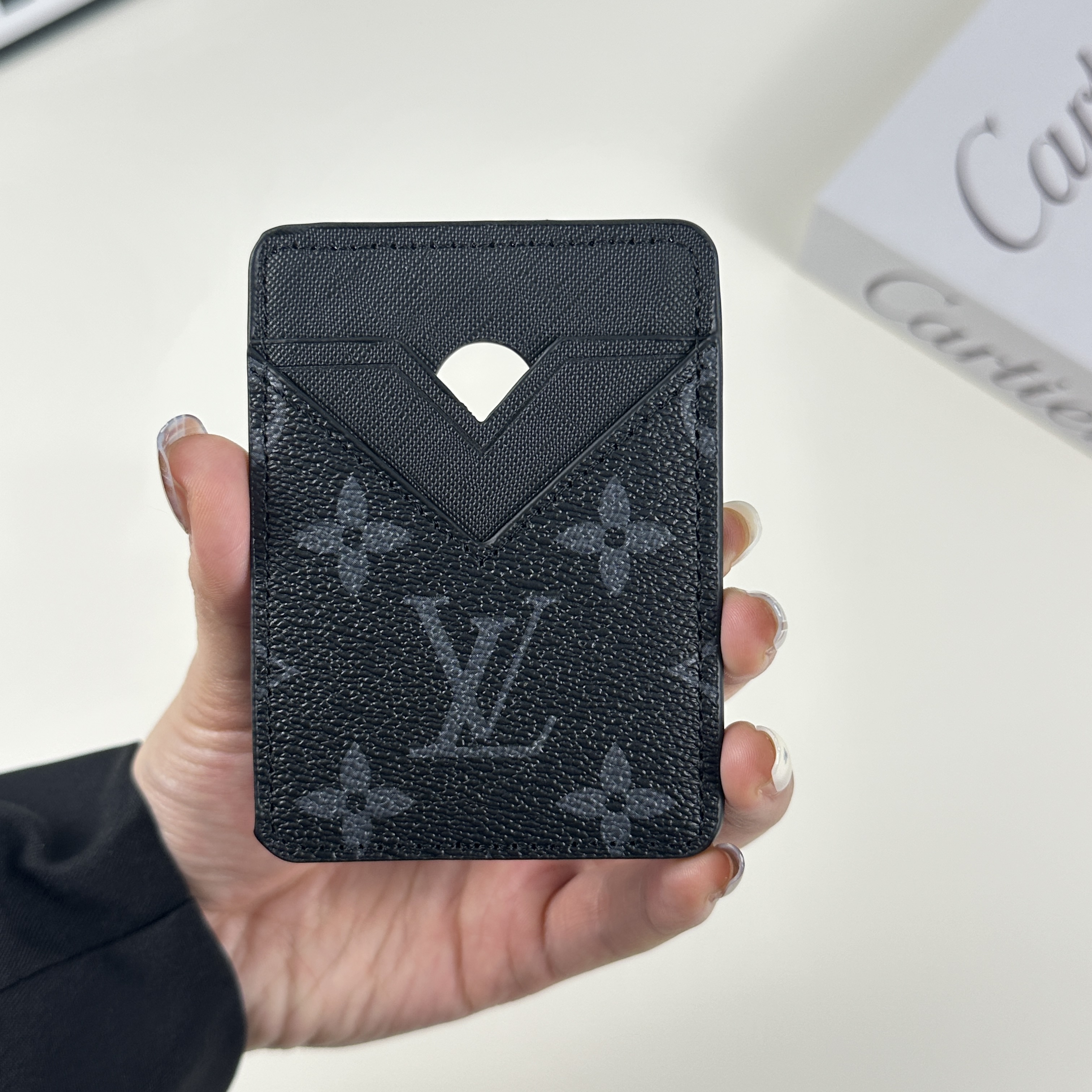 Classic Leather Monogram Magnetic Wallet Black Printing-GELV076