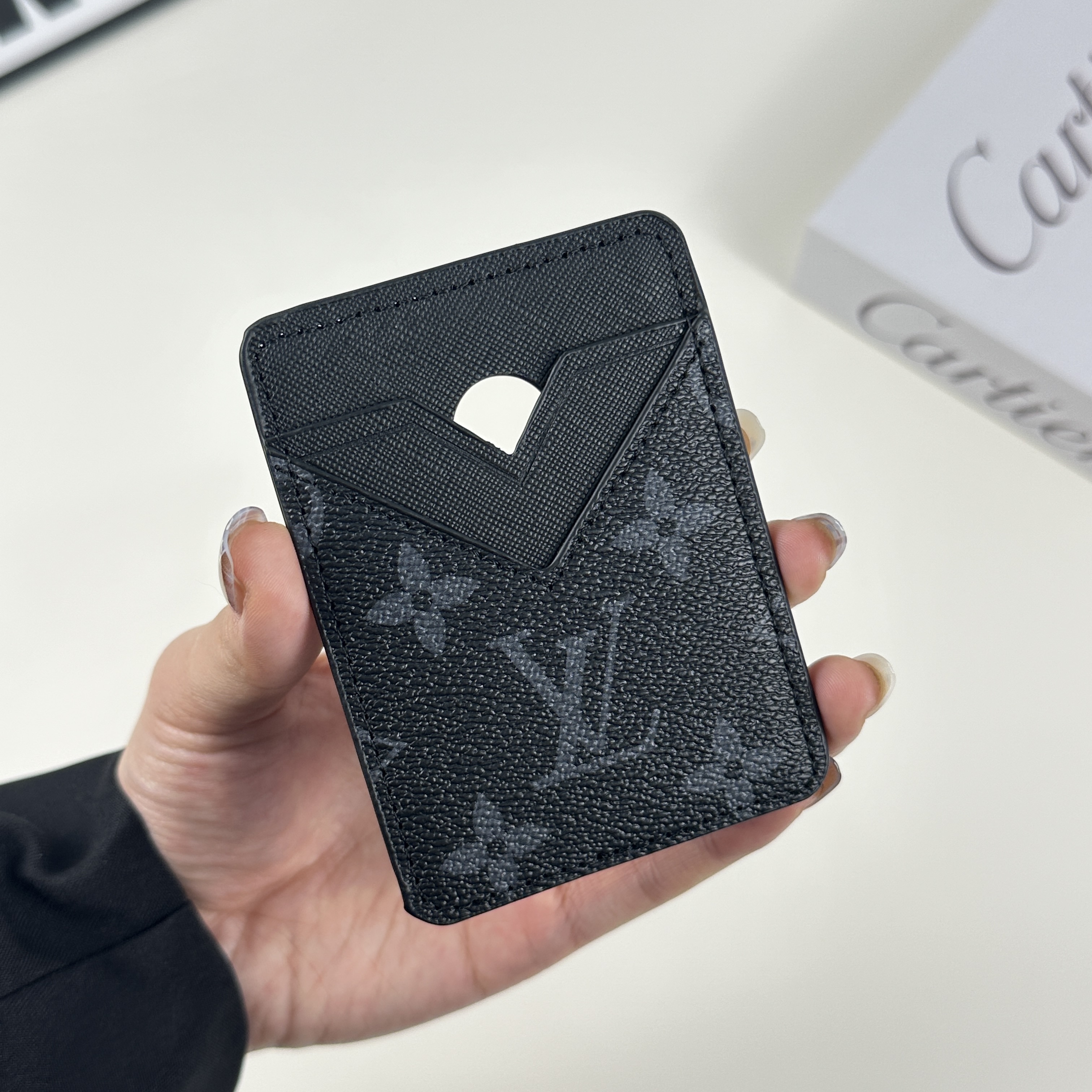 Classic Leather Monogram Magnetic Wallet Black Printing-GELV076