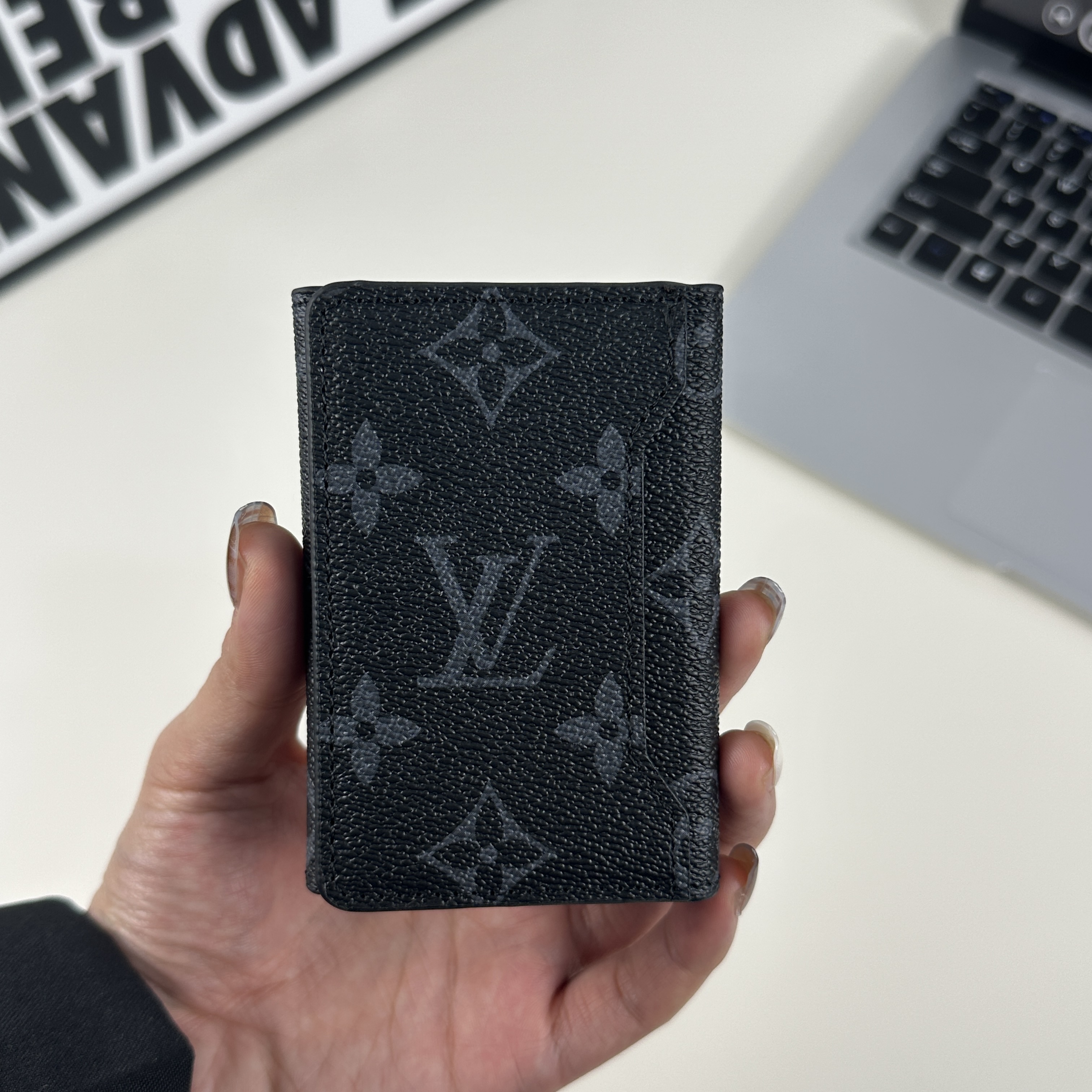Chic Leather Monogram Magnetic Wallet Black Printing-GELV079