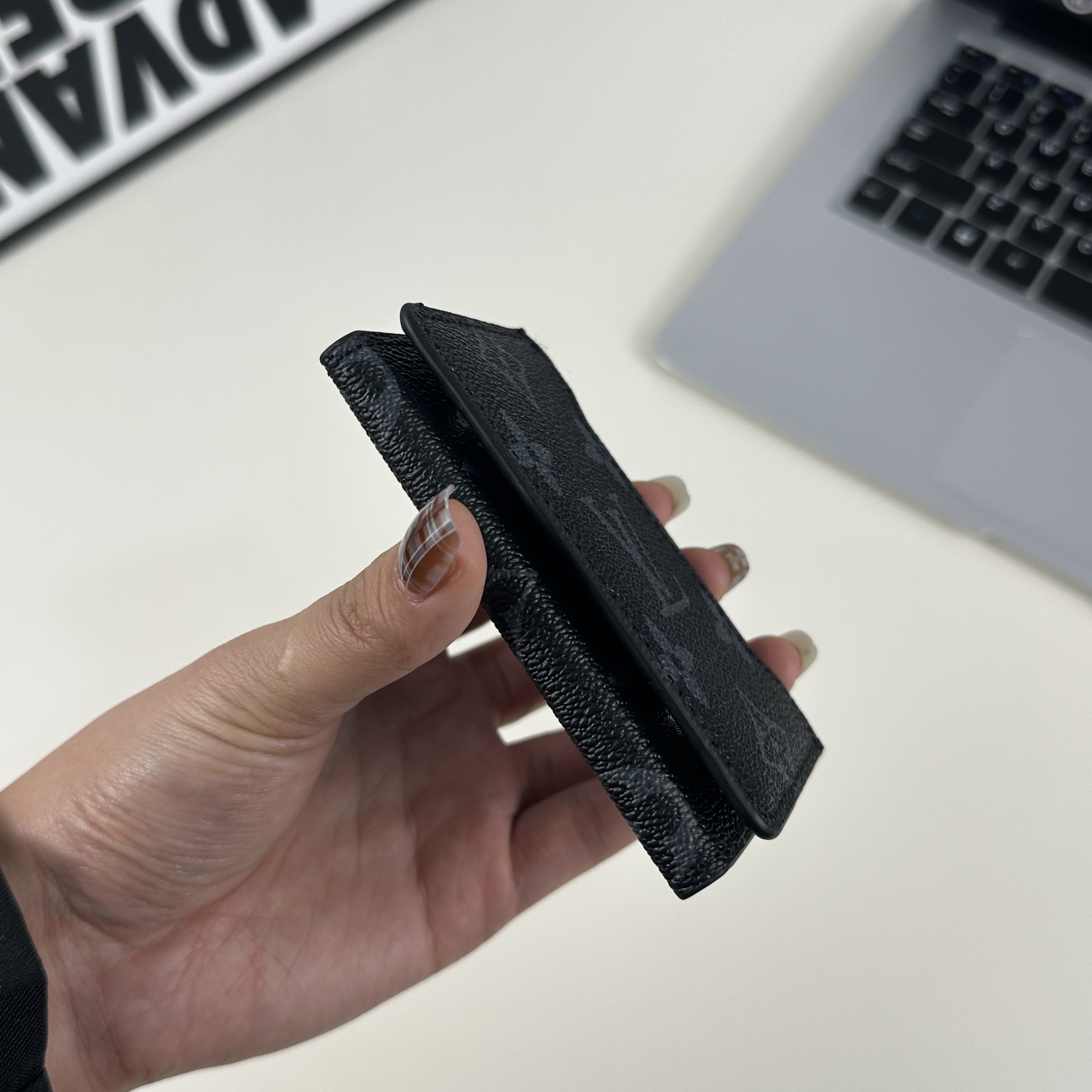 Chic Leather Monogram Magnetic Wallet Black Printing-GELV079