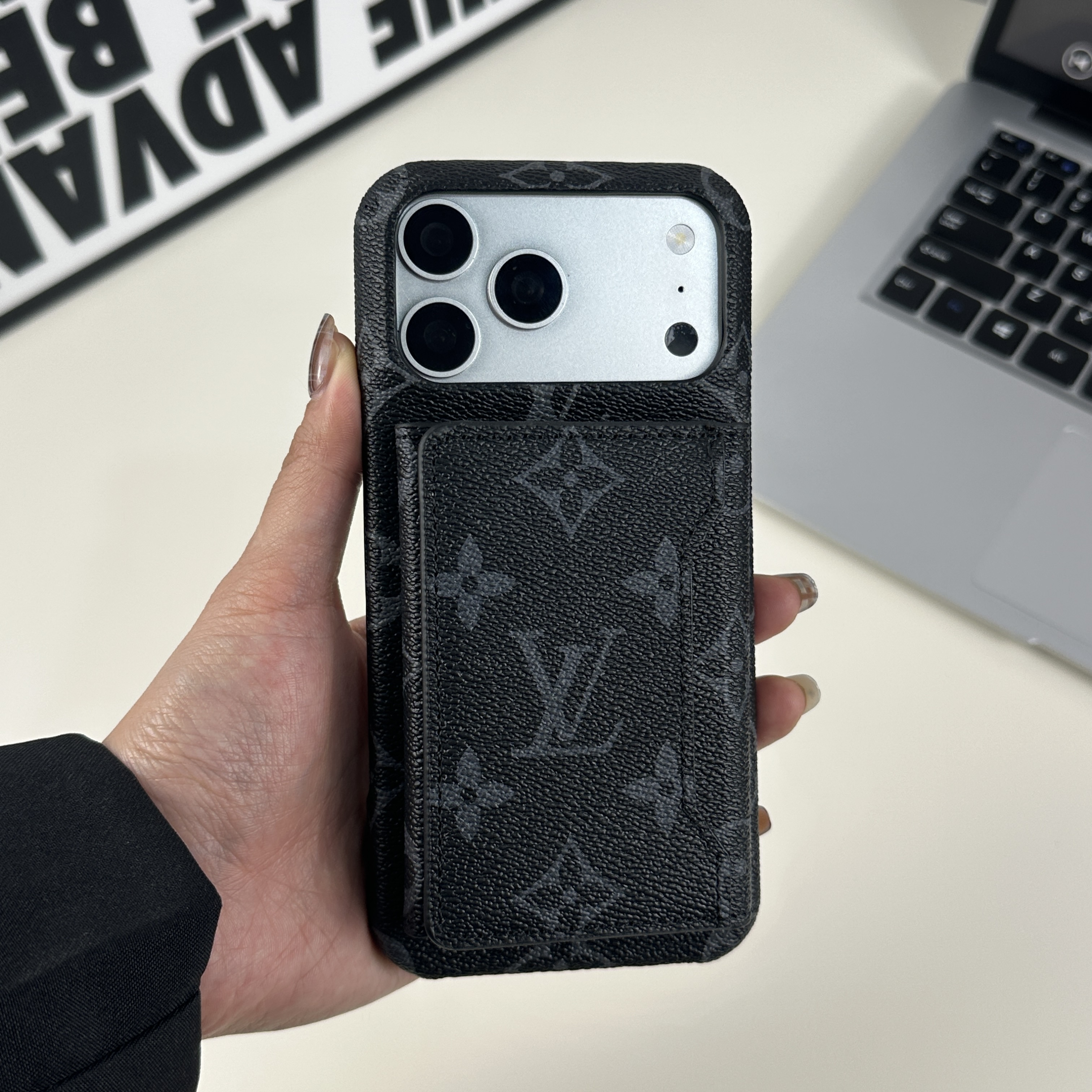 Chic Leather Monogram Magnetic Wallet Black Printing-GELV079