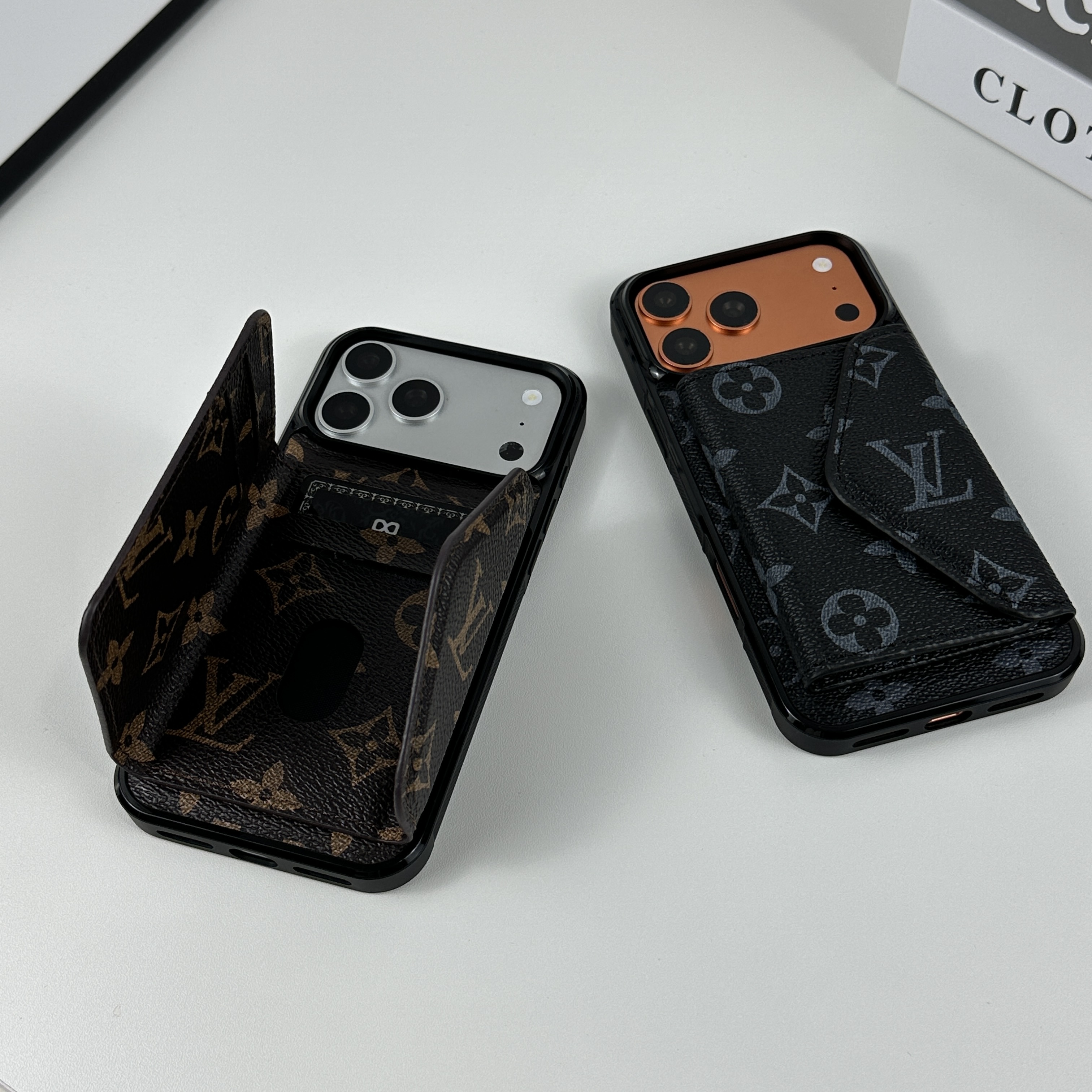 Classic Leather Monogram iPhone Case With Wallet Big Printing For iPhone 17 Series-GELV095