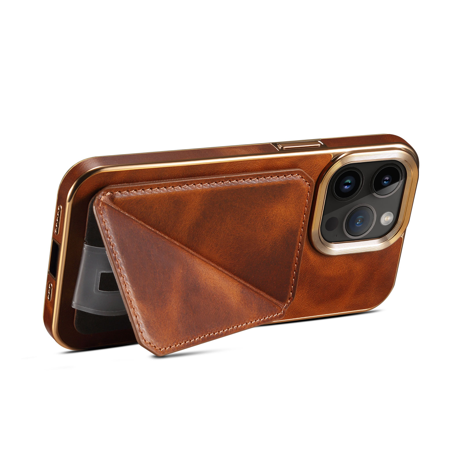 Leather Phone Case With Card Holder For iPhone Brown-NZK241102-GTOCASE