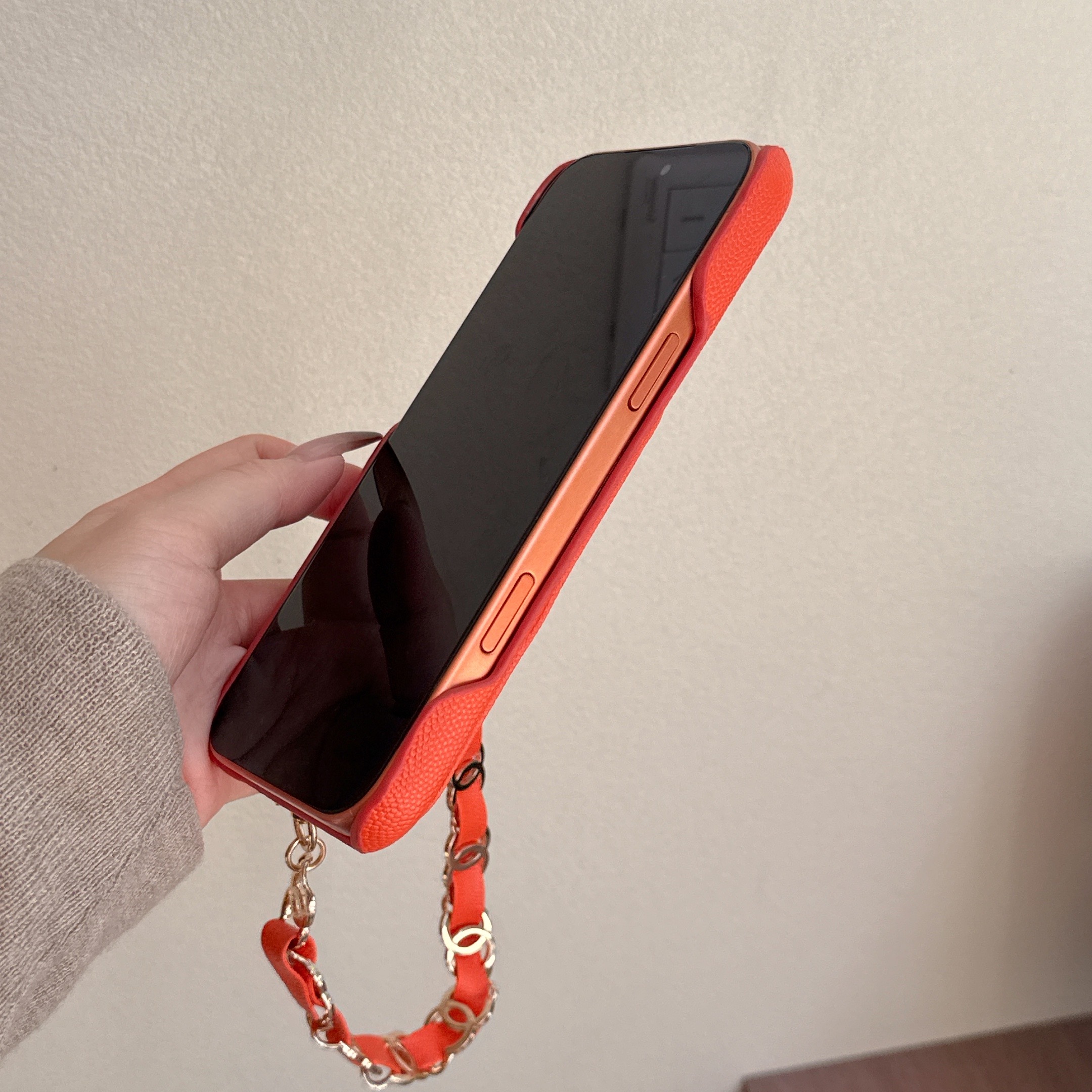 Leather CC iPhone Case With Wallet And Wrist Strap Orange For iPhone 17 Series-GECC032