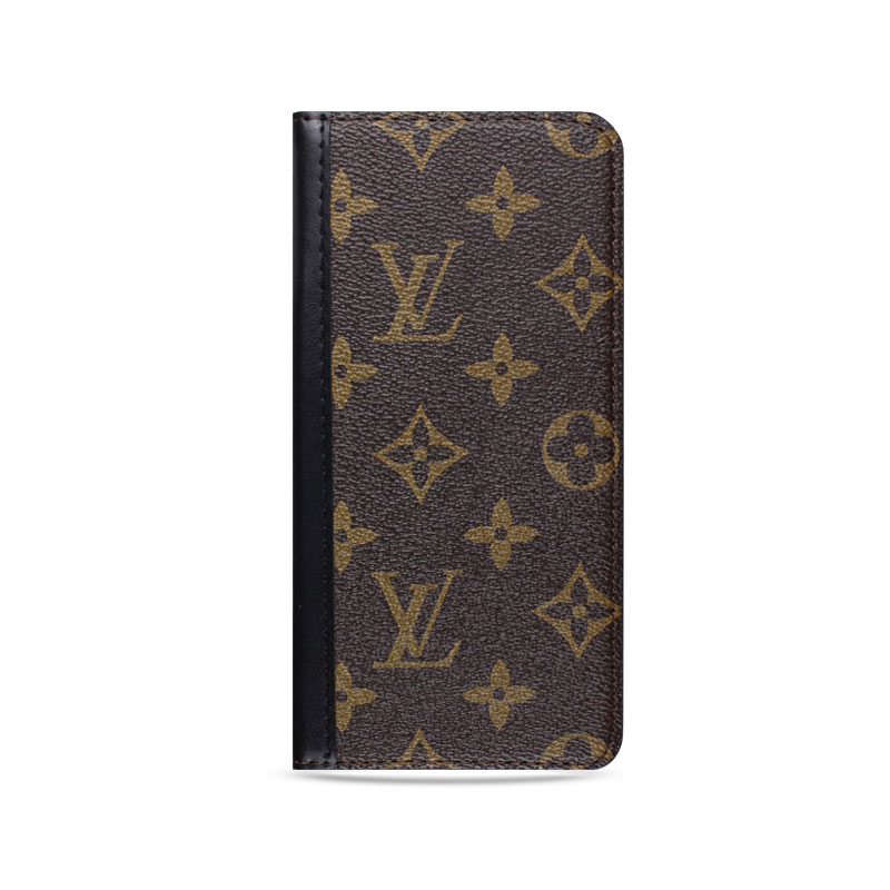 Folding Leather Monogram iPhone Case with Card and Cash Slots Black Printing-GEHYL002