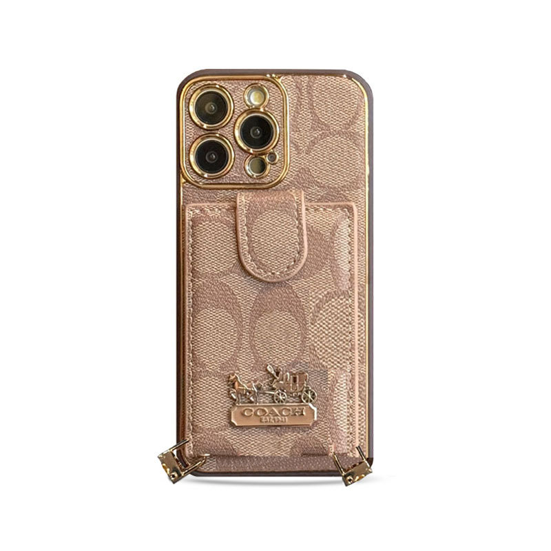 Leather CH Case With Wallet For iPhone And Strap For iPhone Coffee-LLB241737-GTOCASE