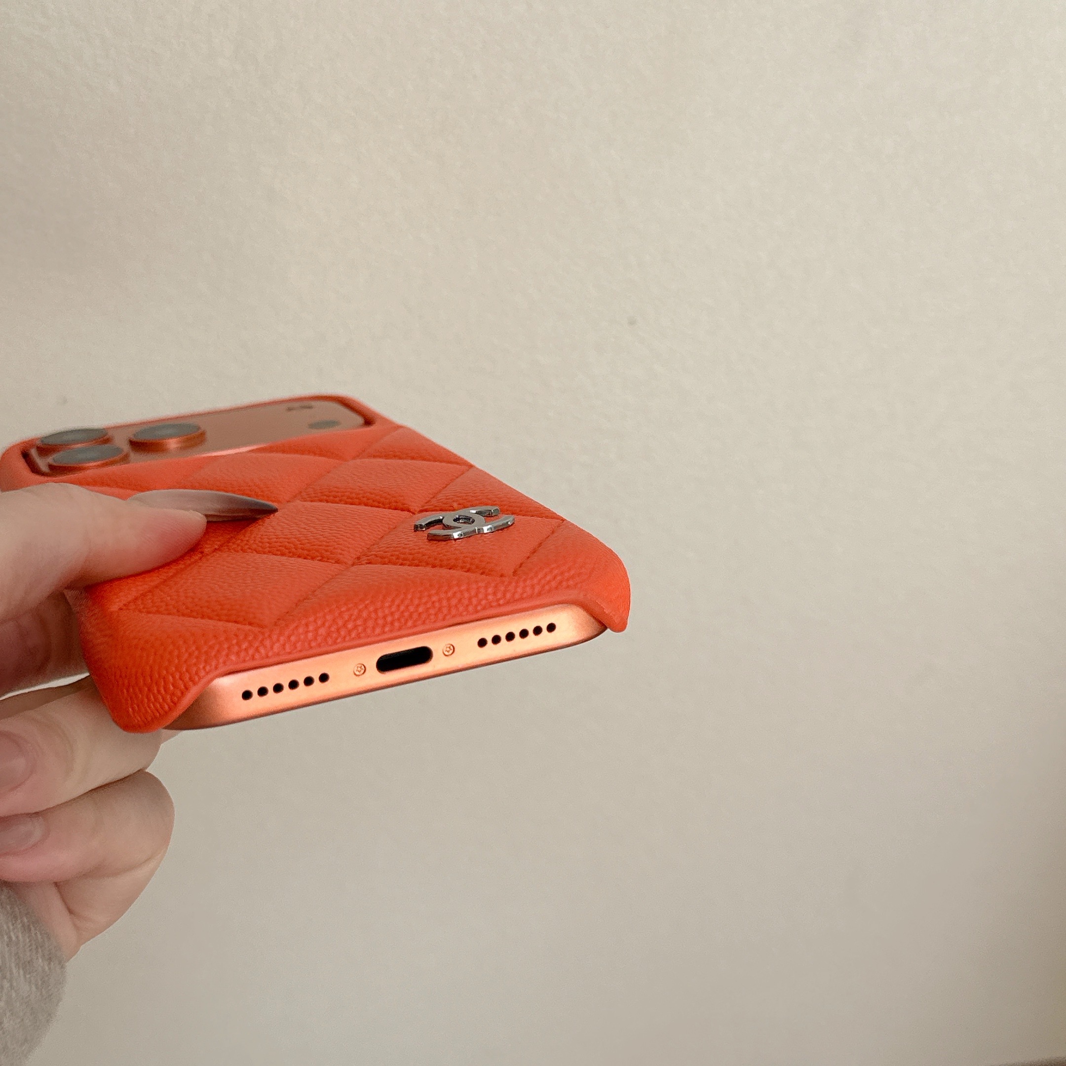 Elegant Leather CC iPhone Case Orange For iPhone 17 Series-GECC035