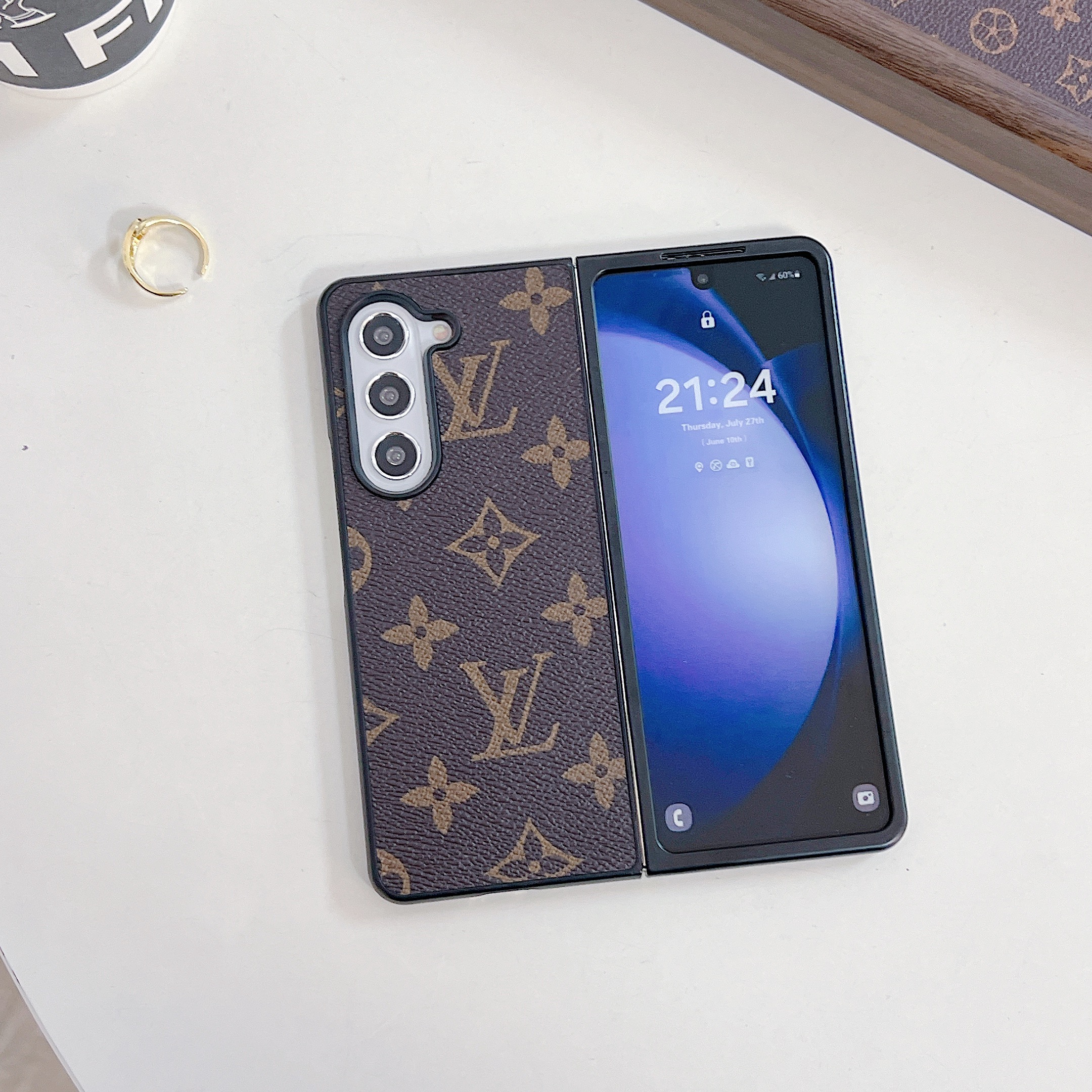 Leather Monogram Galaxy Z Flod Series Case  Big Printing -ZDP251805-GTOCASE