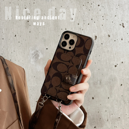 CH  iPhone Case With Wallet And  Strap Brown -SZK240402-GTOCASE