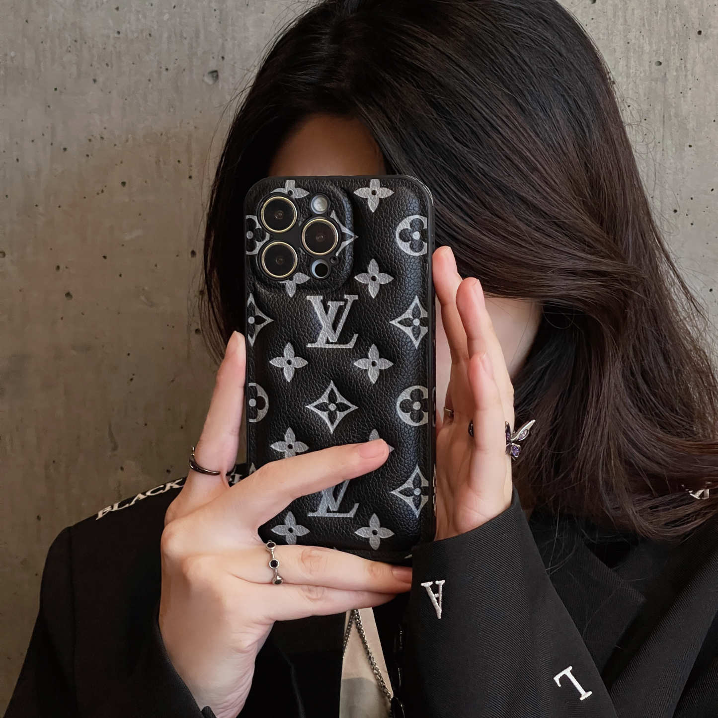 Leather Monogram iPhone Case Black Printing-QBK251512-GTOCASE