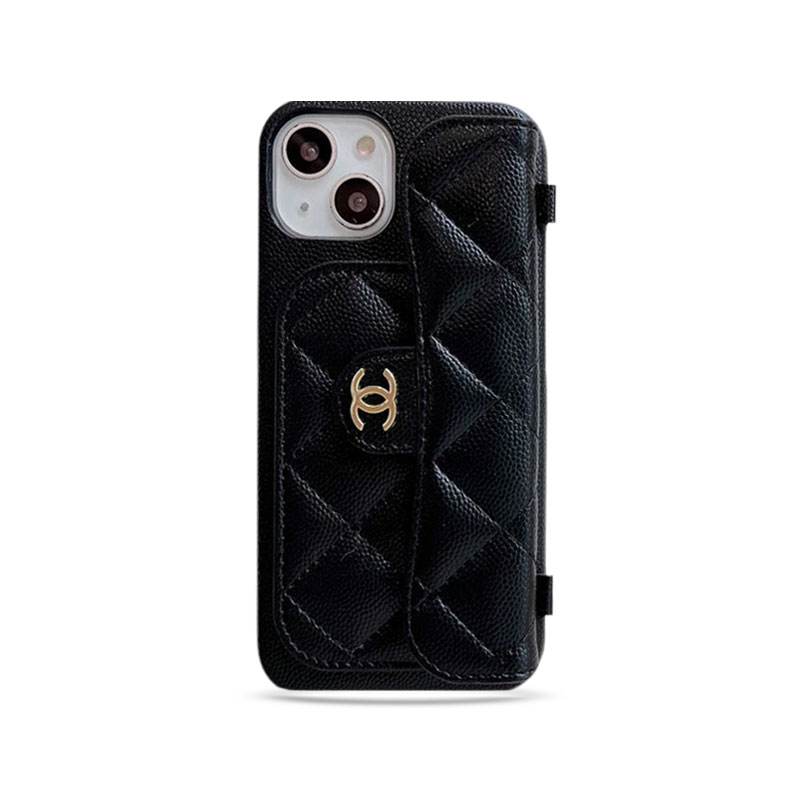 CC iPhone Case With Card Holder And Strap Black -SLK240104-GTOCASE