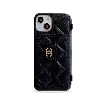 CC iPhone Case With Card Holder And Strap Black -SLK240104-GTOCASE