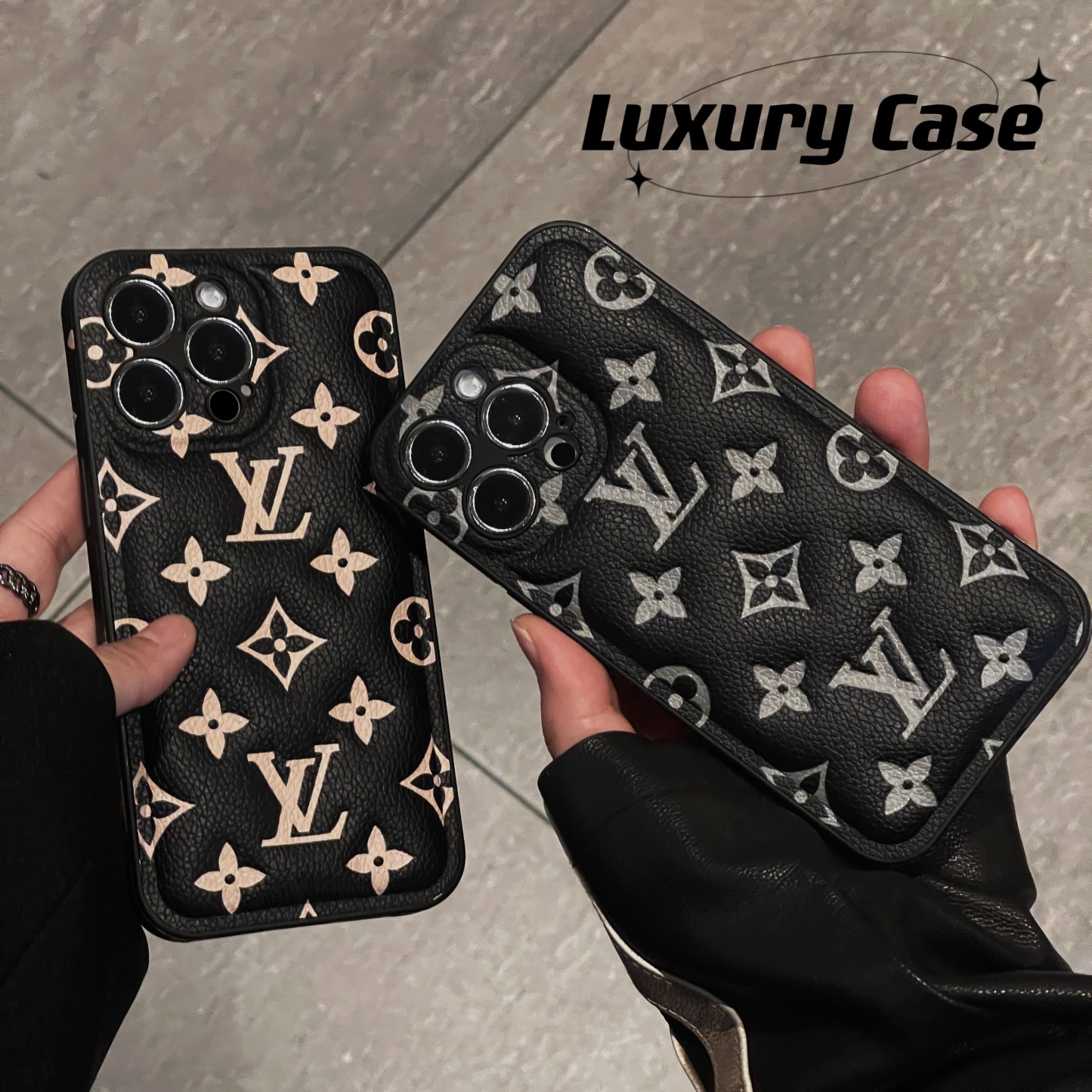 Leather Monogram iPhone Case Black Printing-QBK251512-GTOCASE