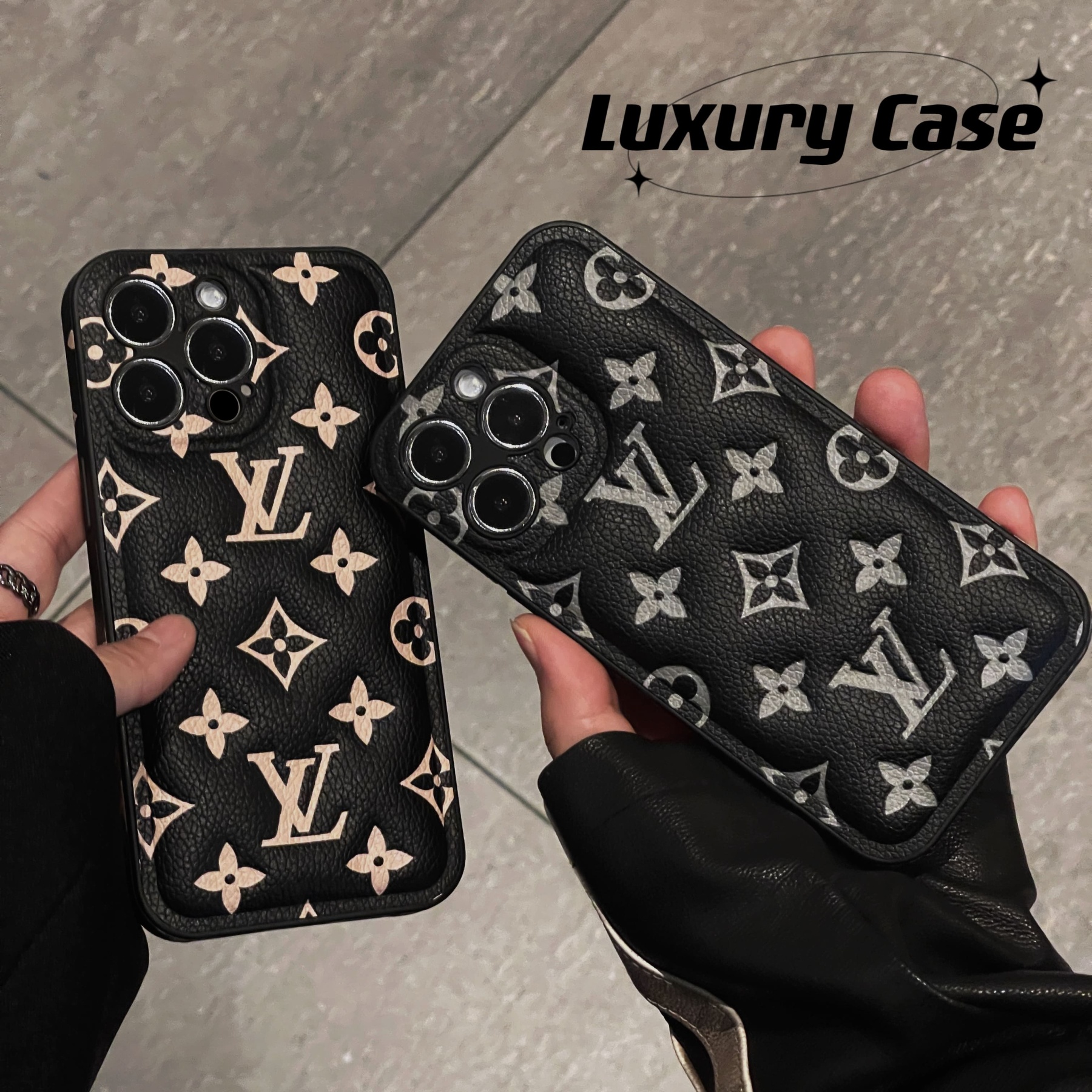 Leather Monogram iPhone Case Black Printing-QBK251512-GTOCASE
